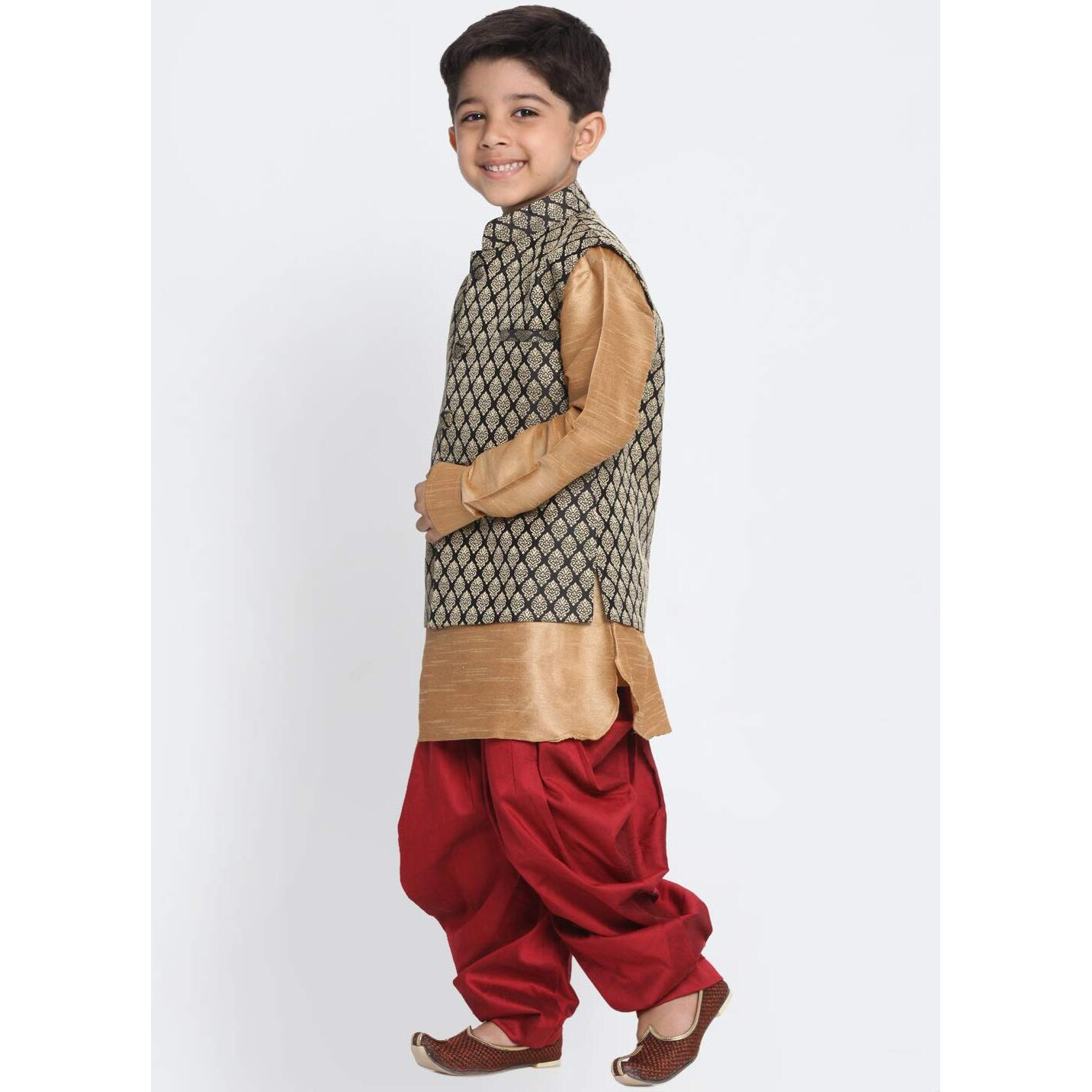 JBN Creation Boys Silk Blend Rose Gold and Black Kurta dhoti Jacket Set - Ethnic Elegance for Festivals_VASnBJ005BLnBUK001RGnCDMA_36