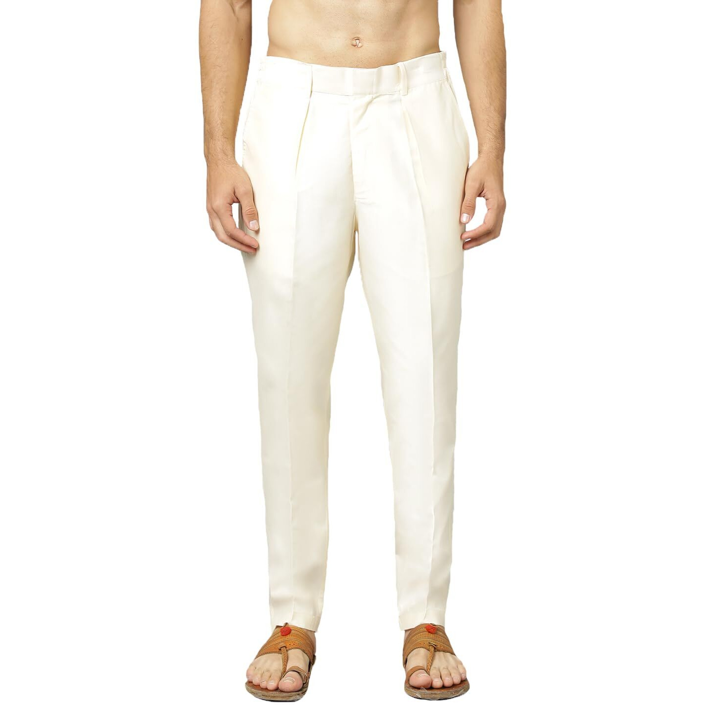 VASTRAMAY Men's Cream Viscose Pant Style Pyjama | Viscose Pant Style Pyjama For Men