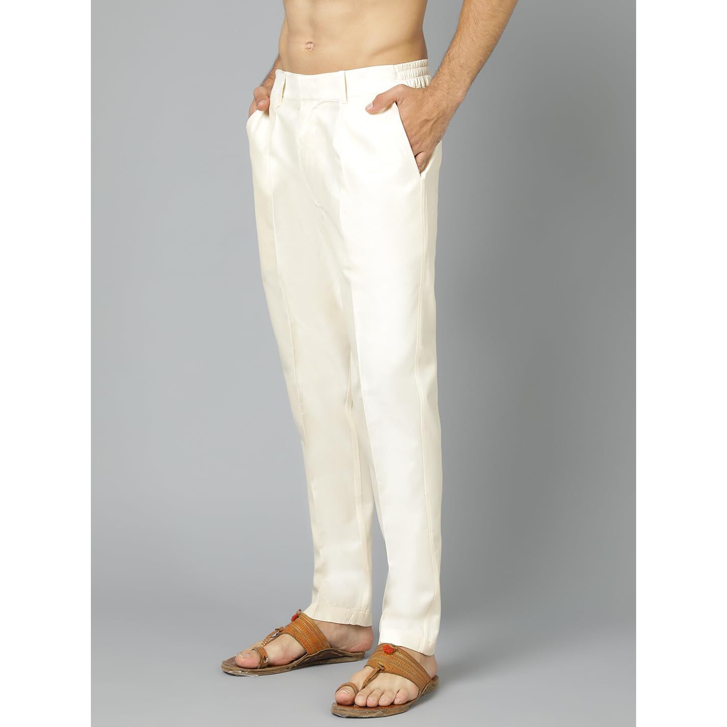 VASTRAMAY Men's Cream Viscose Pant Style Pyjama | Viscose Pant Style Pyjama For Men