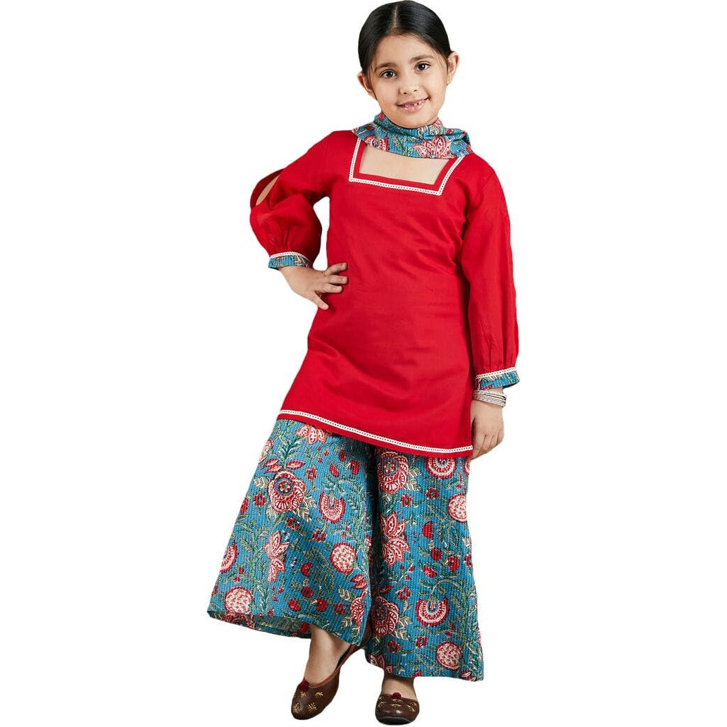 VASTRAMAY Girls' Red And Blue Palazzo Set_VASGKP023RD_30