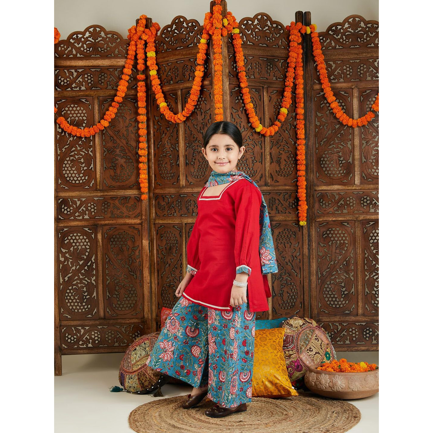 VASTRAMAY Girls' Red And Blue Palazzo Set_VASGKP023RD_30