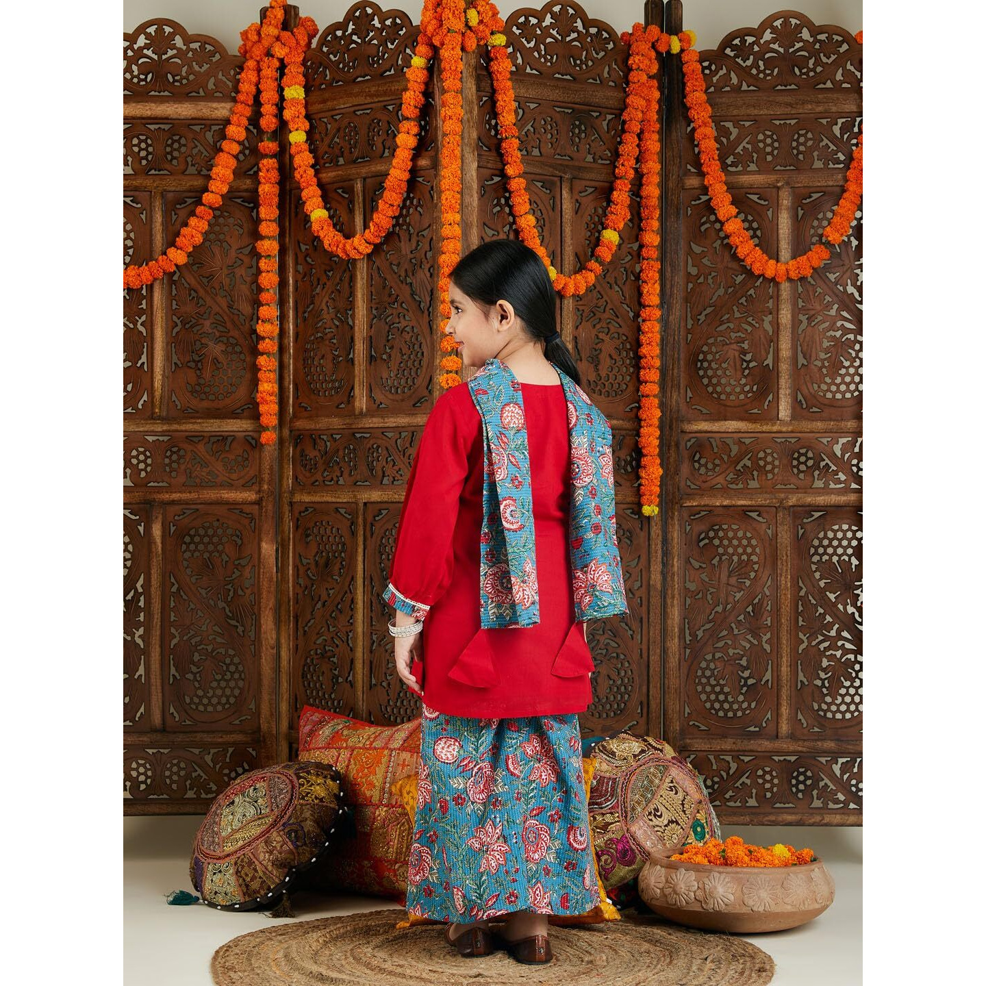 VASTRAMAY Girls' Red And Blue Palazzo Set_VASGKP023RD_30