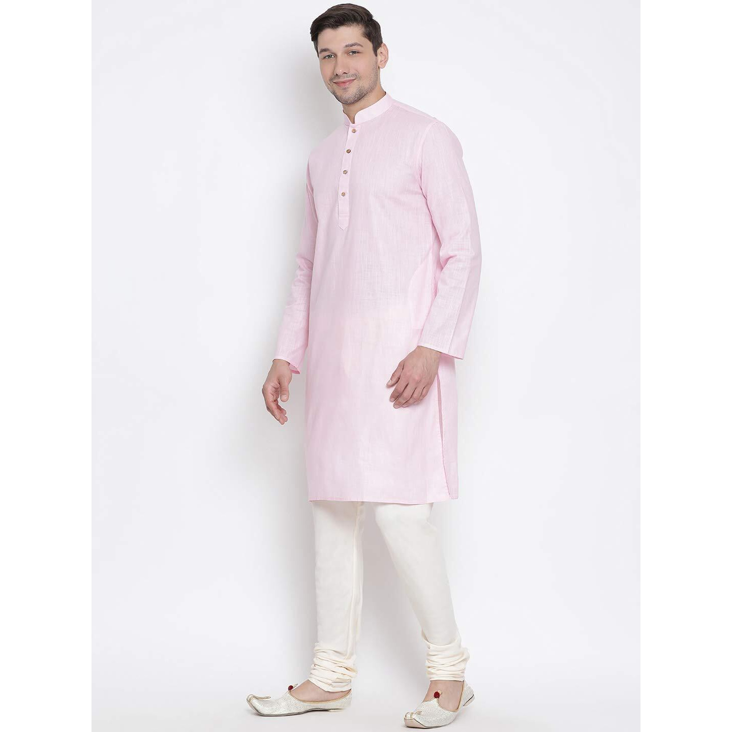 VASTRAMAY Men's Pink Cotton Linen Blend Kurta Pyjama Set_VASMK007PNnPLBCR_38