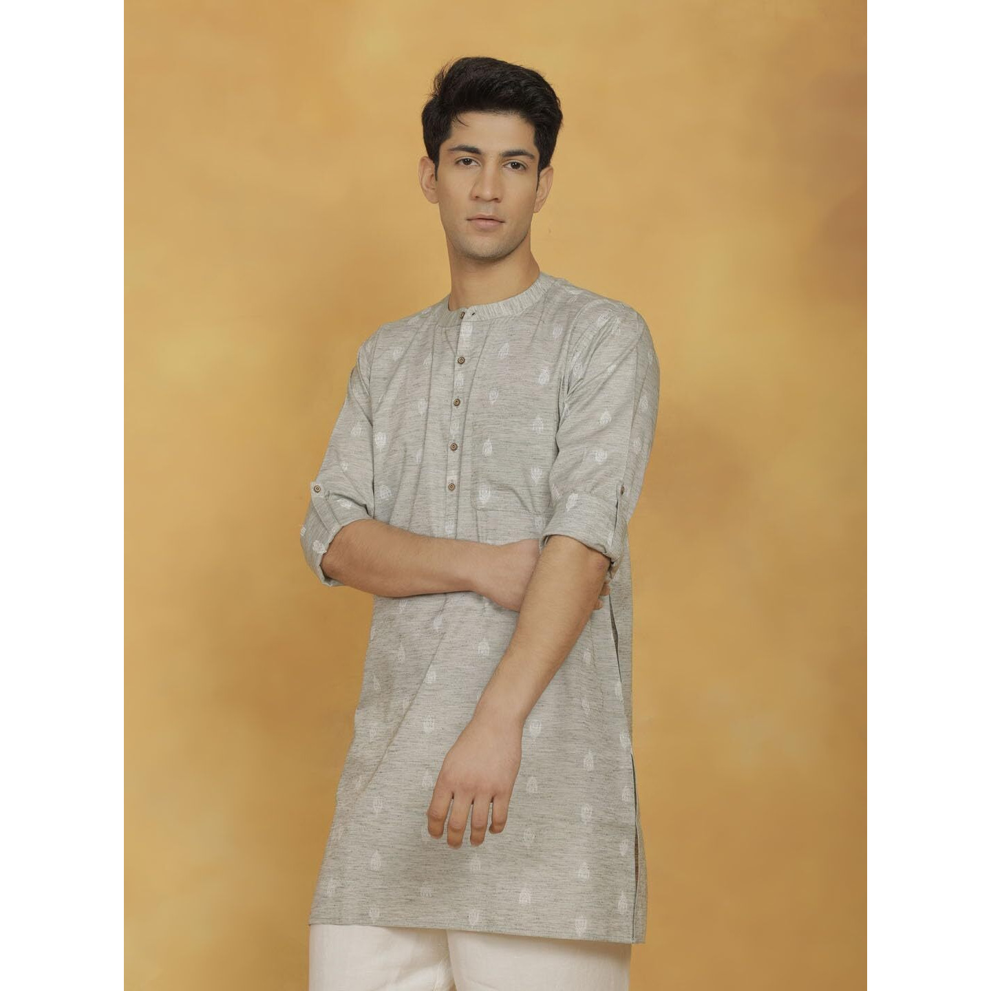 VASTRAMAY Men's Cotton Kurta for Men I Solid Self Design Knee Length Straight Regular Kurta I Casual Party Festive Wedding Dressing Style_VASMK295GN_40 Green