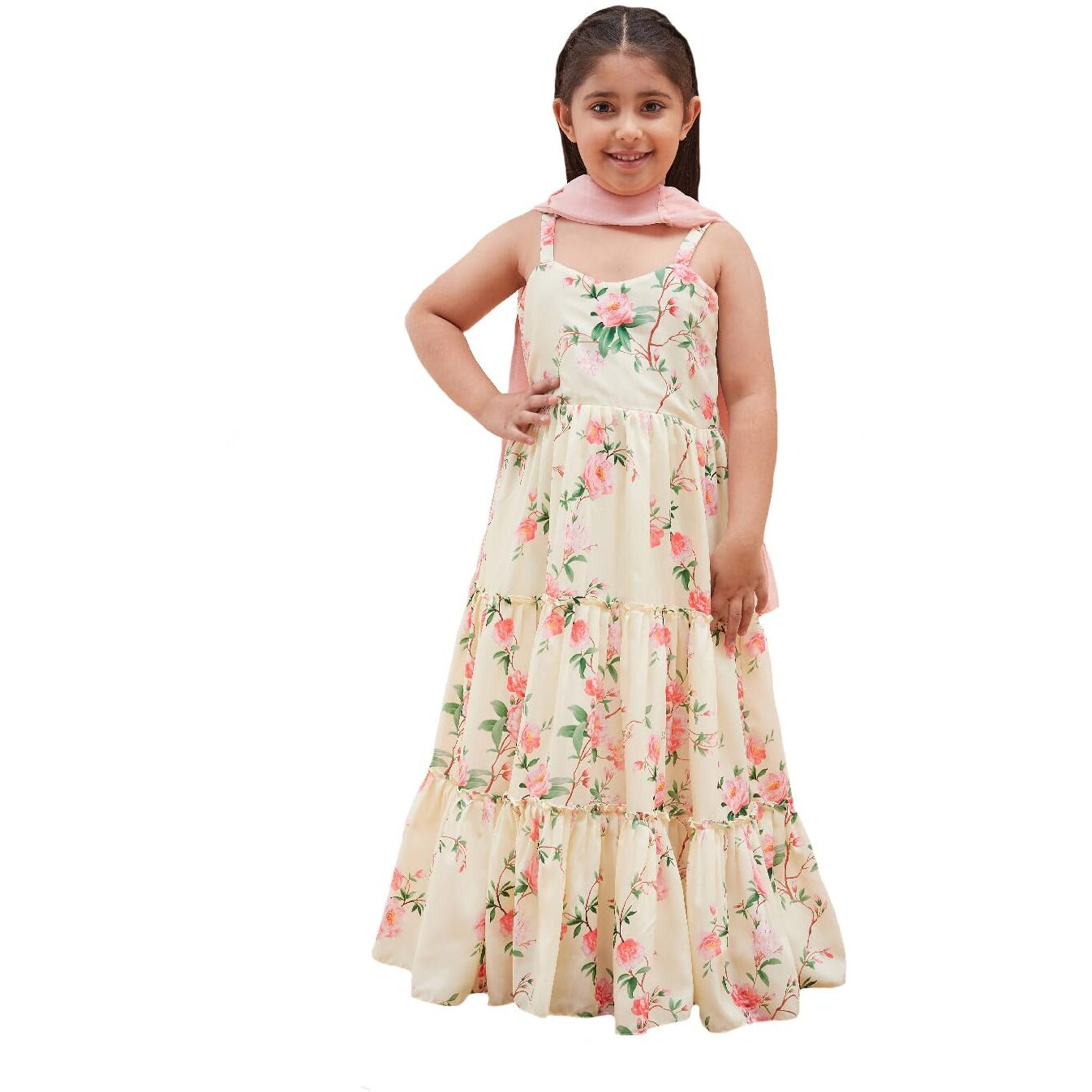 VASTRAMAY Girls' Yellow Anarkali And Dupatta Set_VASGAK001YWnD_30L