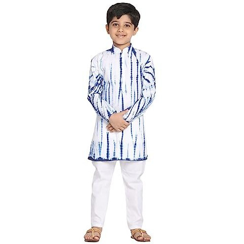 VASTRAMAY Boys' Blue And White Kurta Pyjama Set_VASBK129BUnPCWH_26