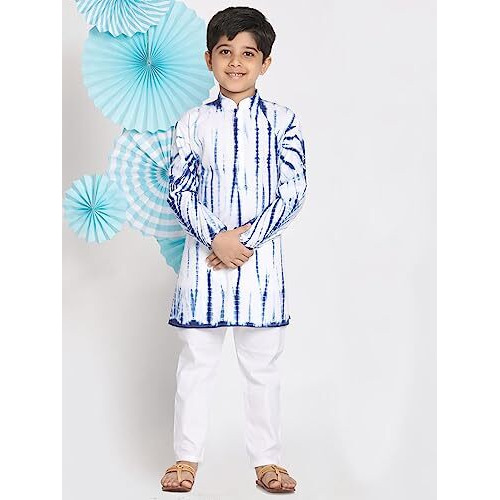 VASTRAMAY Boys' Blue And White Kurta Pyjama Set_VASBK129BUnPCWH_26