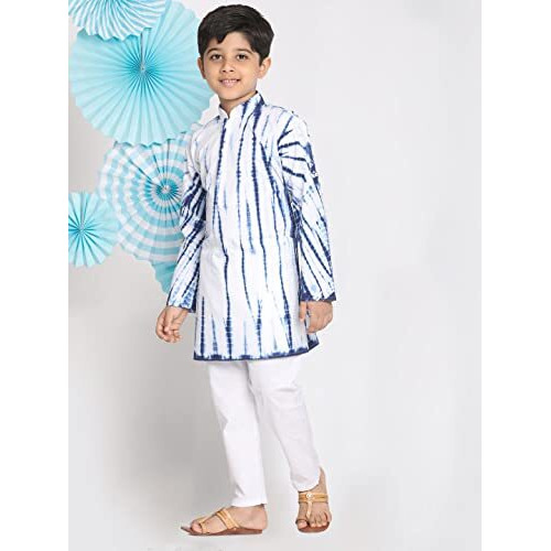 VASTRAMAY Boys' Blue And White Kurta Pyjama Set_VASBK129BUnPCWH_26