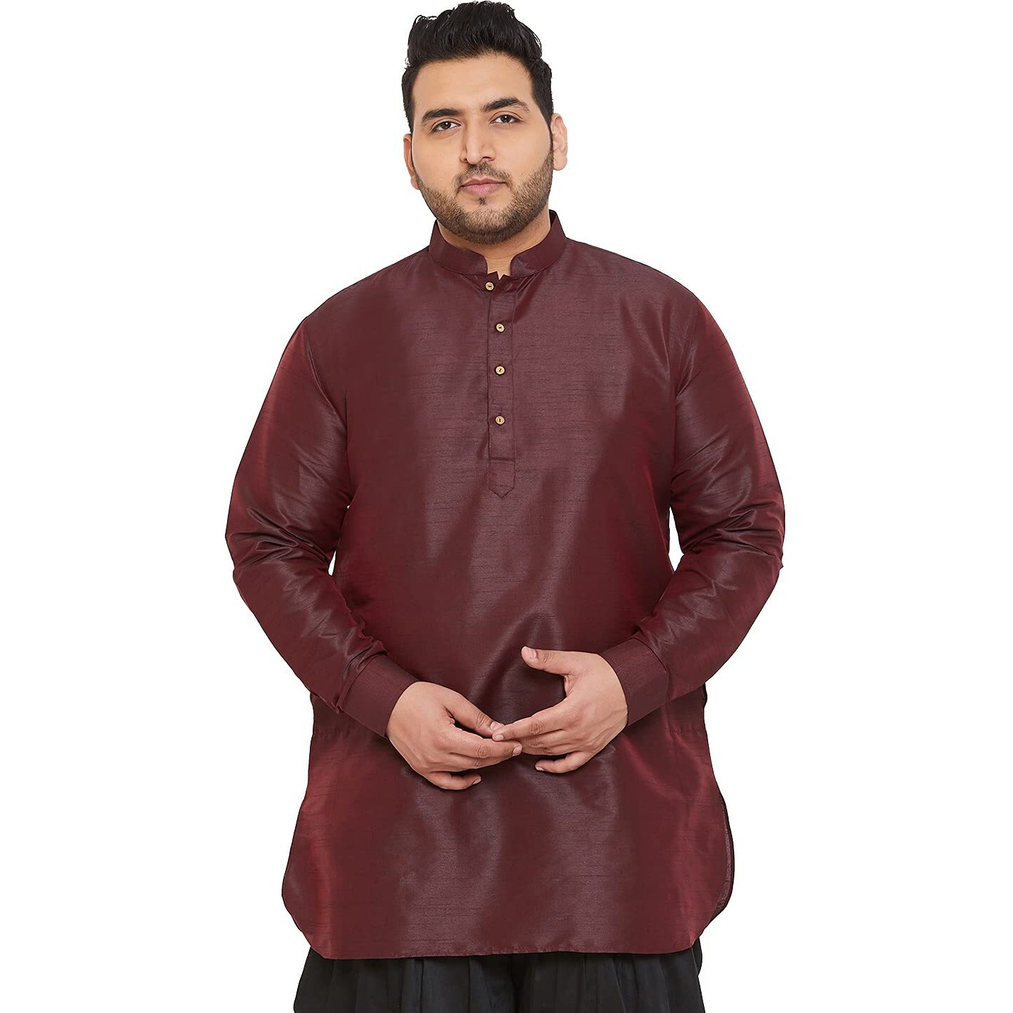 VASTRAMAY Plus Men's Wine Silk Blend Kurta (VPLUSMUK001WN_50)
