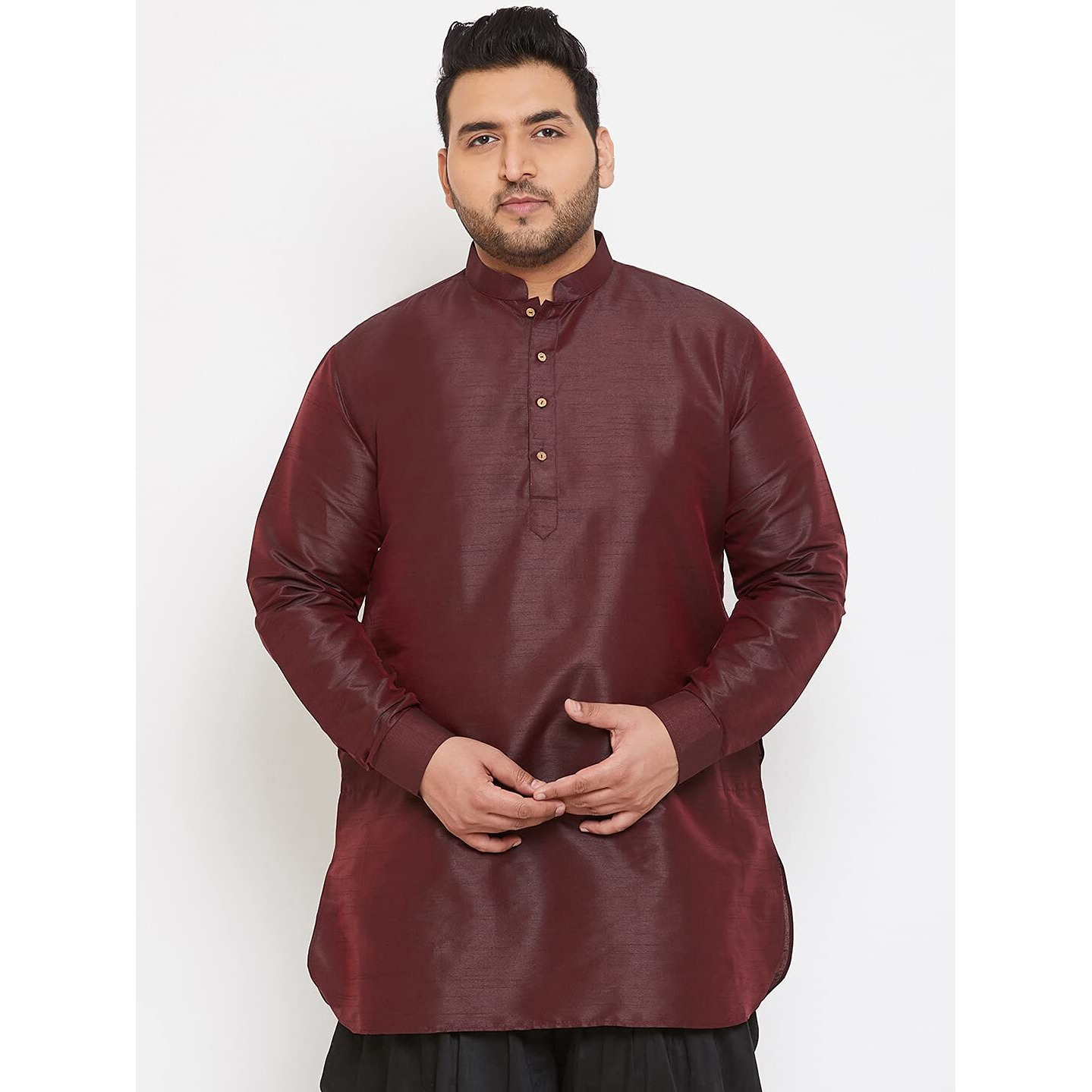 VASTRAMAY Plus Men's Wine Silk Blend Kurta (VPLUSMUK001WN_50)