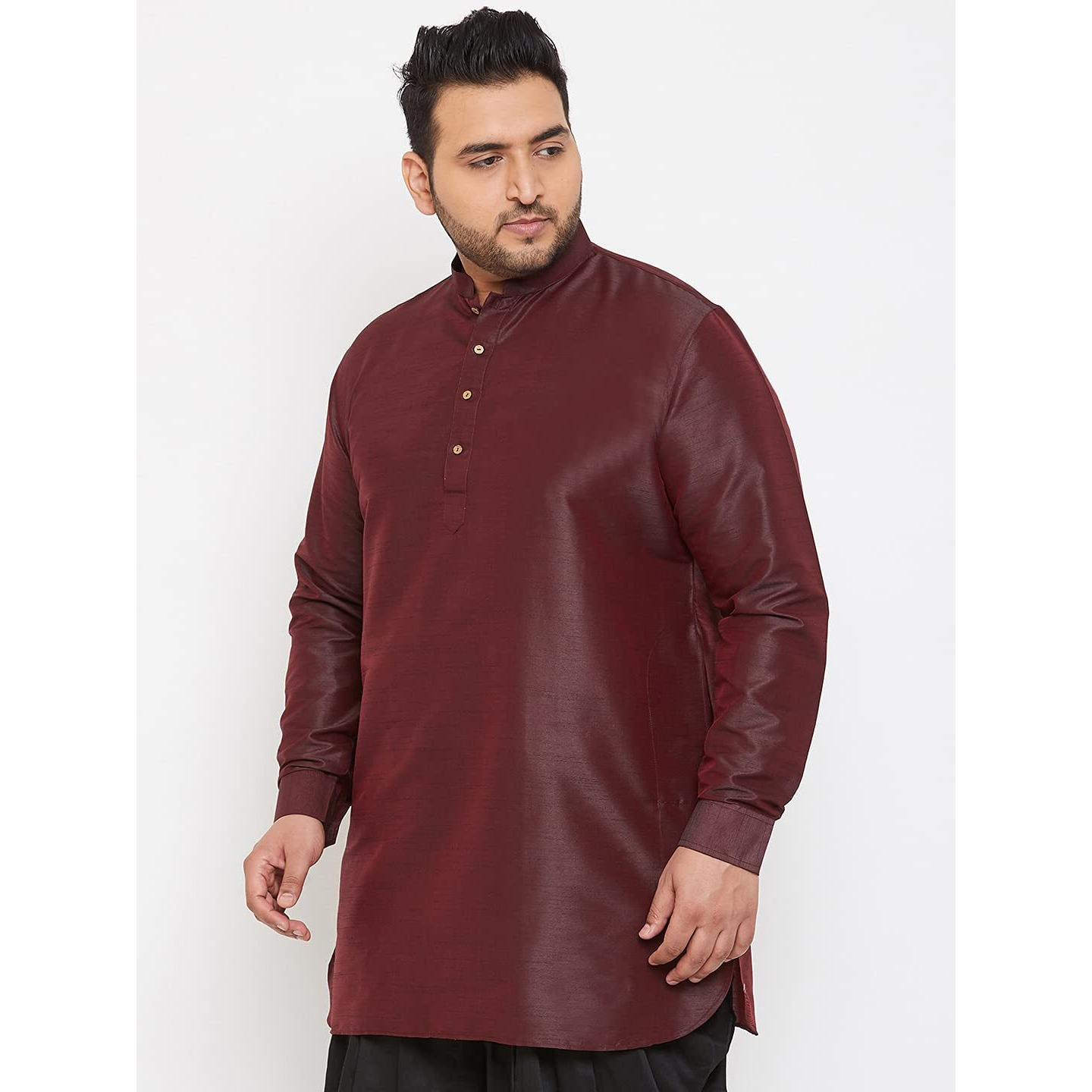 VASTRAMAY Plus Men's Wine Silk Blend Kurta (VPLUSMUK001WN_50)