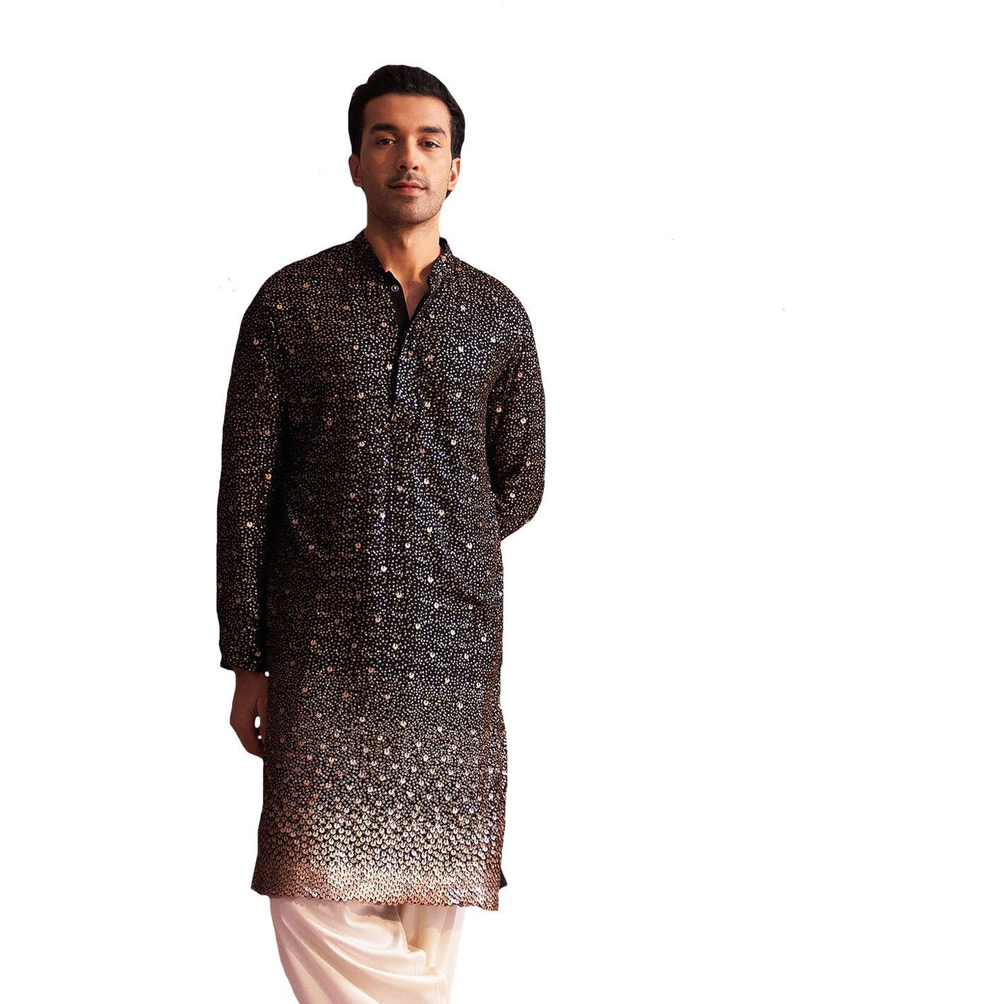 VASTRAMAY Men's Black Georgette Kurta_VSHRMK229BL_42