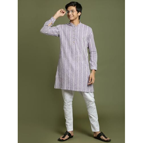 VASTRAMAY YUVA Boys' Purple And White Kurta Pyjama Set_VYUVBK210PUnPCWH_36M