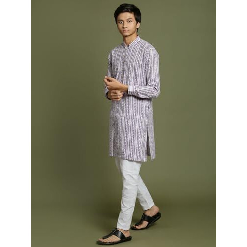 VASTRAMAY YUVA Boys' Purple And White Kurta Pyjama Set_VYUVBK210PUnPCWH_36M