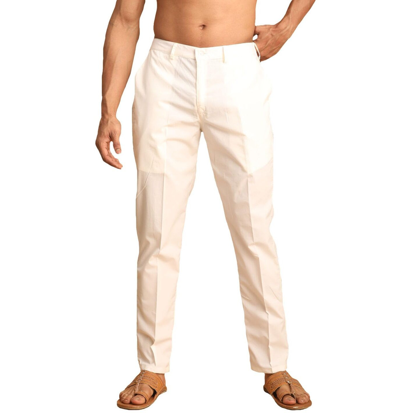 VASTRAMAY Men's Cream Cotton Pant Style Pyjama || Cotton Lycra Comfortable Pant Style Pyjama With Partcially Elastic Waistband And Pockets || Ethnic Wear for Festivals, Weddings_VASMPANT007CR_36