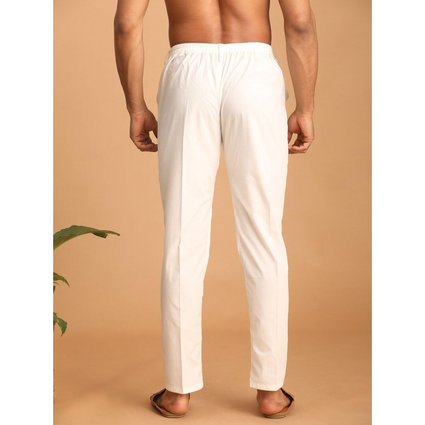 VASTRAMAY Men's Cream Cotton Pant Style Pyjama || Cotton Lycra Comfortable Pant Style Pyjama With Partcially Elastic Waistband And Pockets || Ethnic Wear for Festivals, Weddings_VASMPANT007CR_36