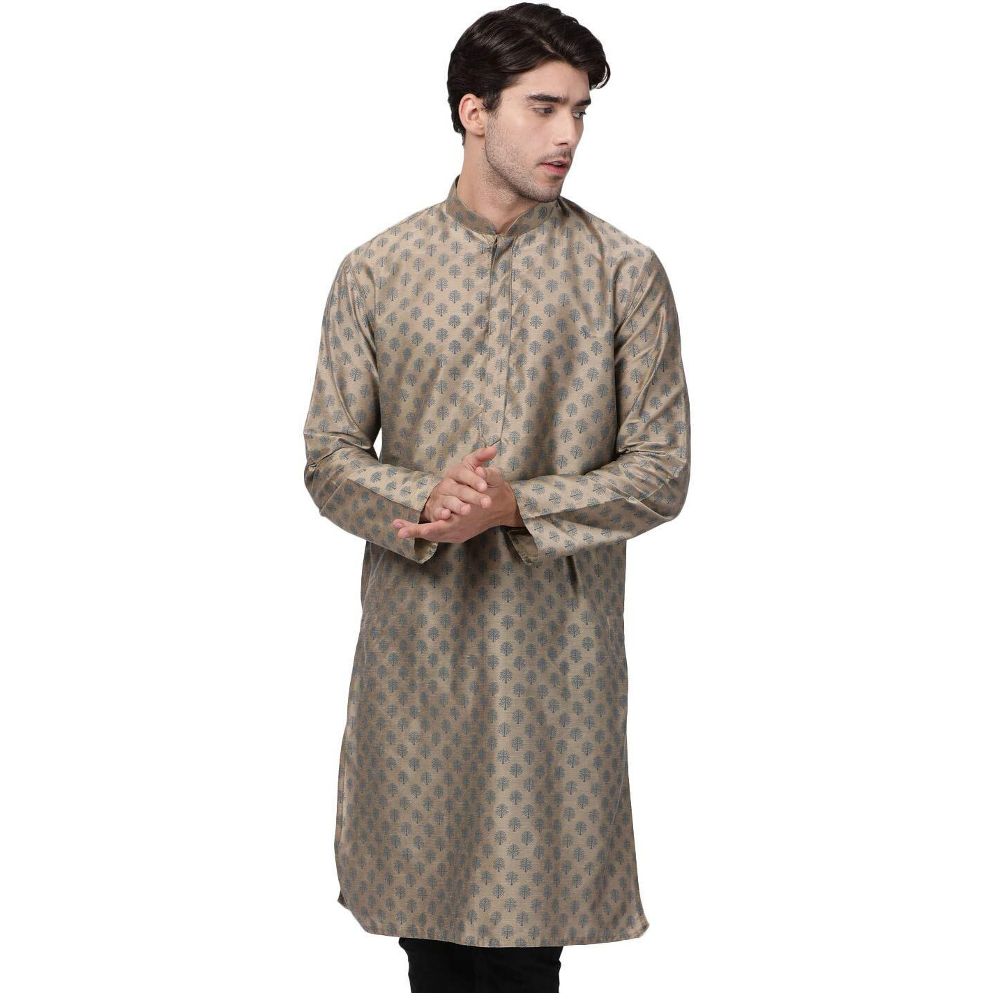 VASTRAMAY Men's Chiku Cotton Silk Blend Kurta_VASMK071CH_42