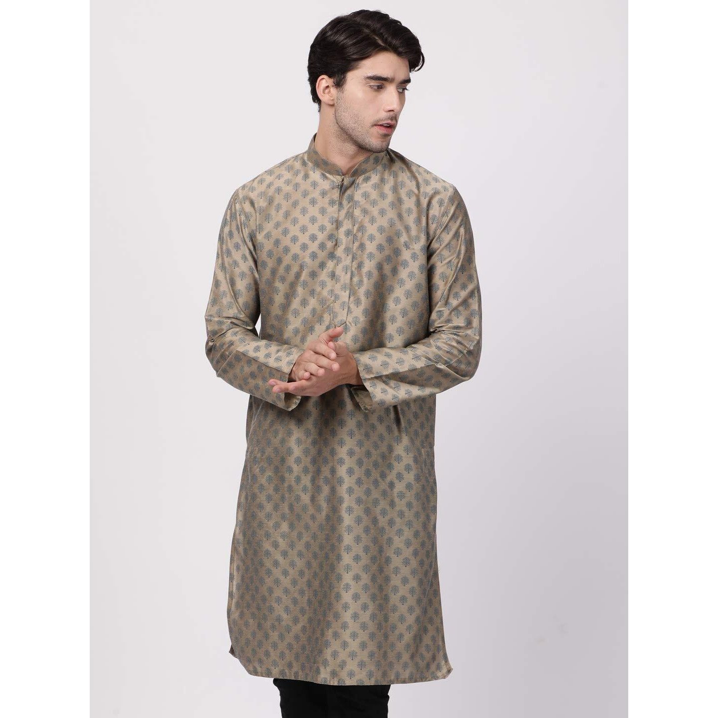 VASTRAMAY Men's Chiku Cotton Silk Blend Kurta_VASMK071CH_42
