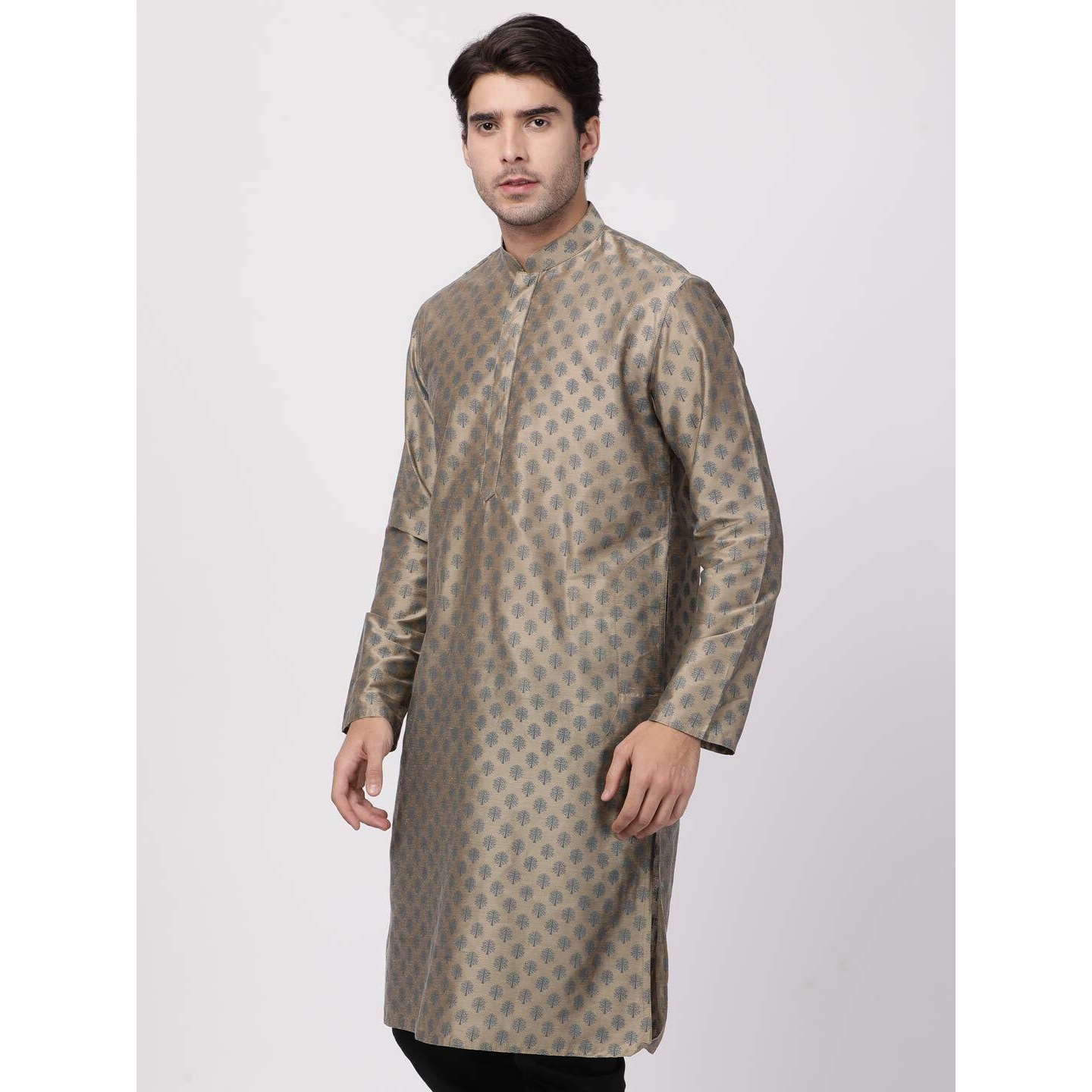 VASTRAMAY Men's Chiku Cotton Silk Blend Kurta_VASMK071CH_42