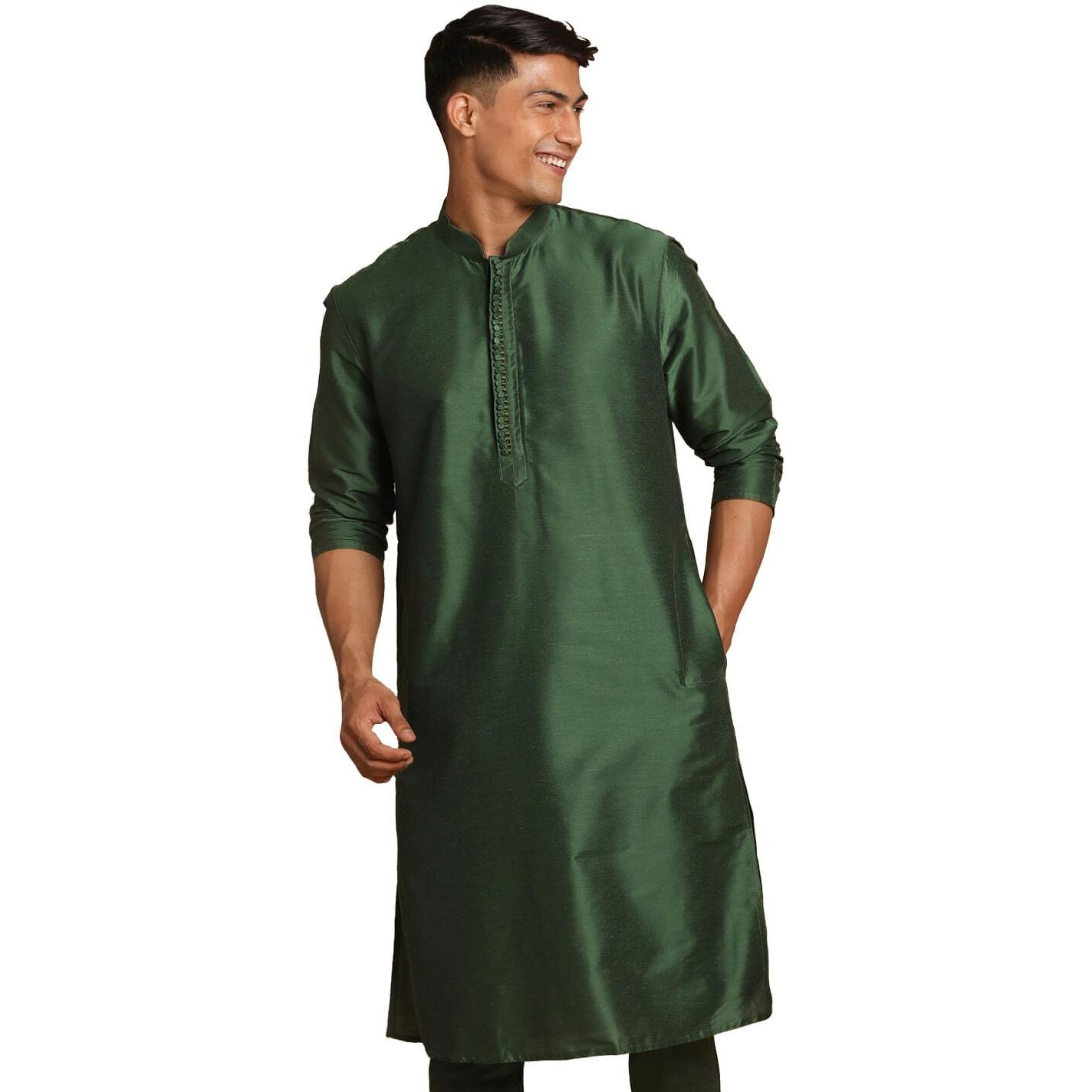 VASTRAMAY Men's Green Cotton Blend Kurta | Kurta for Festivals, Navratri, Diwali - Stylish, Comfortable, and Easy-Care - Perfect for Celebrations and Cultural Events