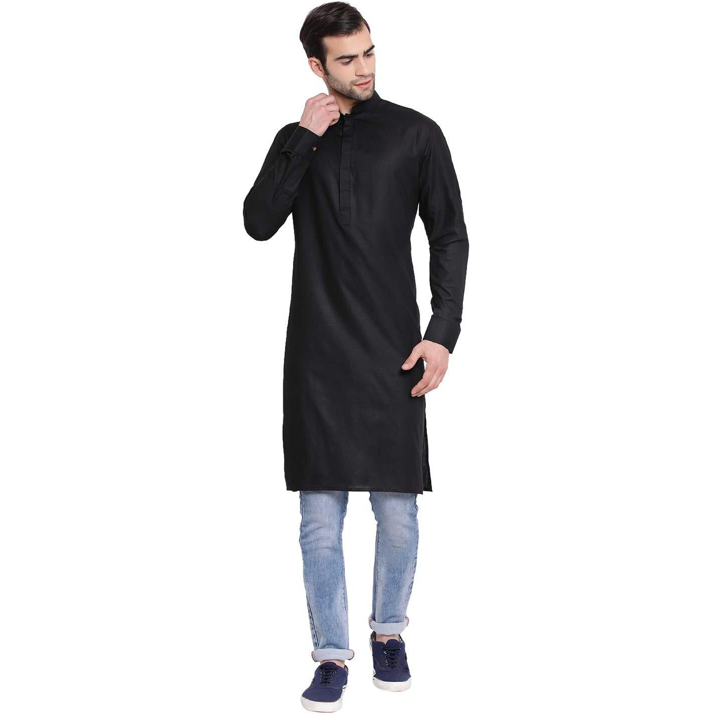 VASTRAMAY Men's Black Cotton Blend Ethnic Kurta_VASMK096BL_40
