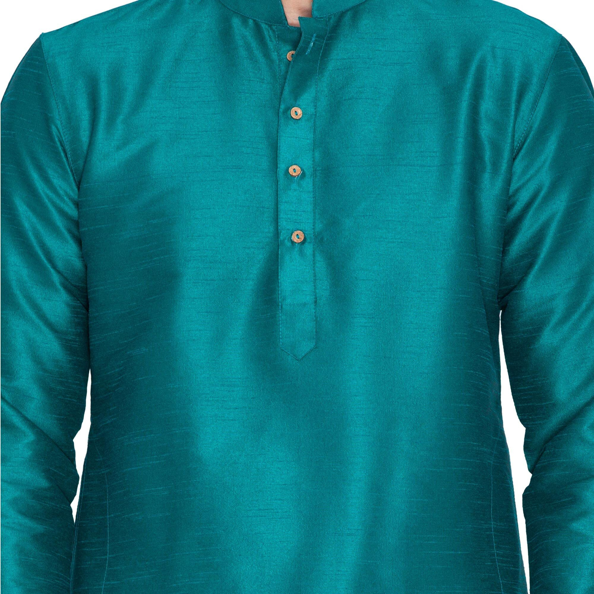 VASTRAMAY Men Cotton Kurta and Pyjama Set Ethnicwear (VASMKGN001nPGN_44 Colour Green Size 44)