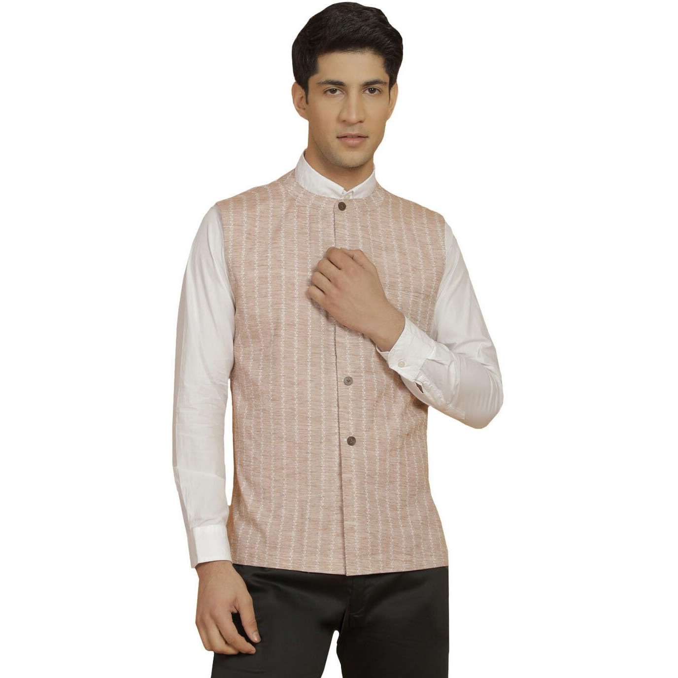 VASTRAMAY Men's Cotton Kurta I Self Design Jacket Regular Nehru Jacket I Fastive Party Wedding Neharu Jackets_VASMJ296BG_36