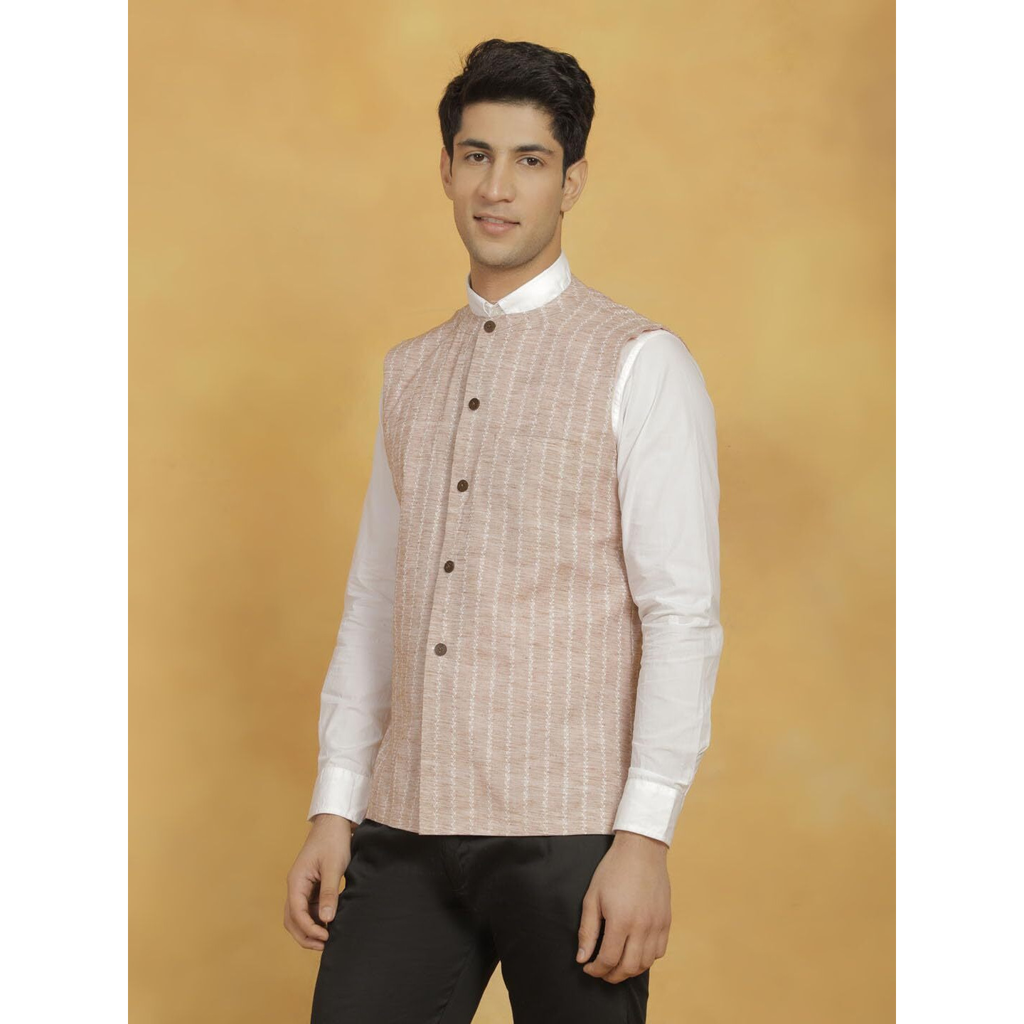 VASTRAMAY Men's Cotton Kurta I Self Design Jacket Regular Nehru Jacket I Fastive Party Wedding Neharu Jackets_VASMJ296BG_36