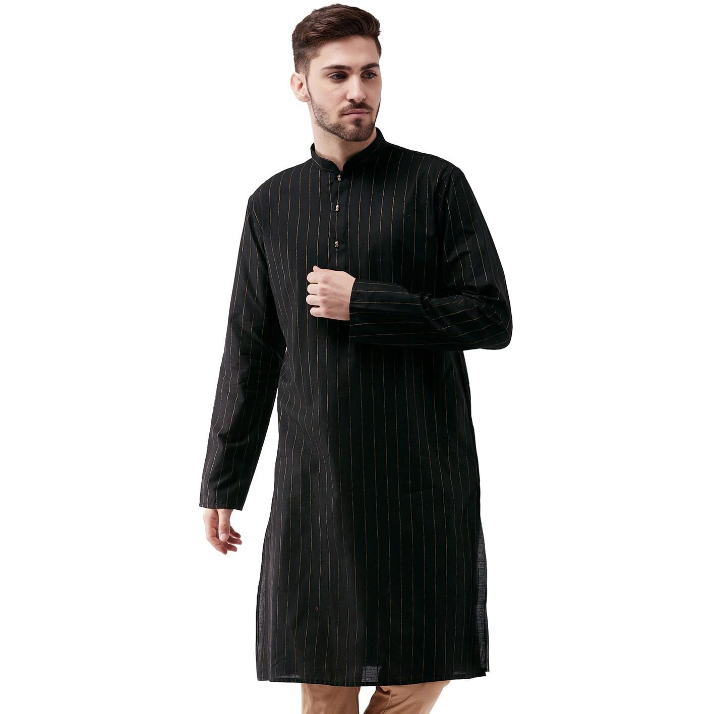 VASTRAMAY Regular Men's Black Cotton Blend Kurta (VASMK100BL_42