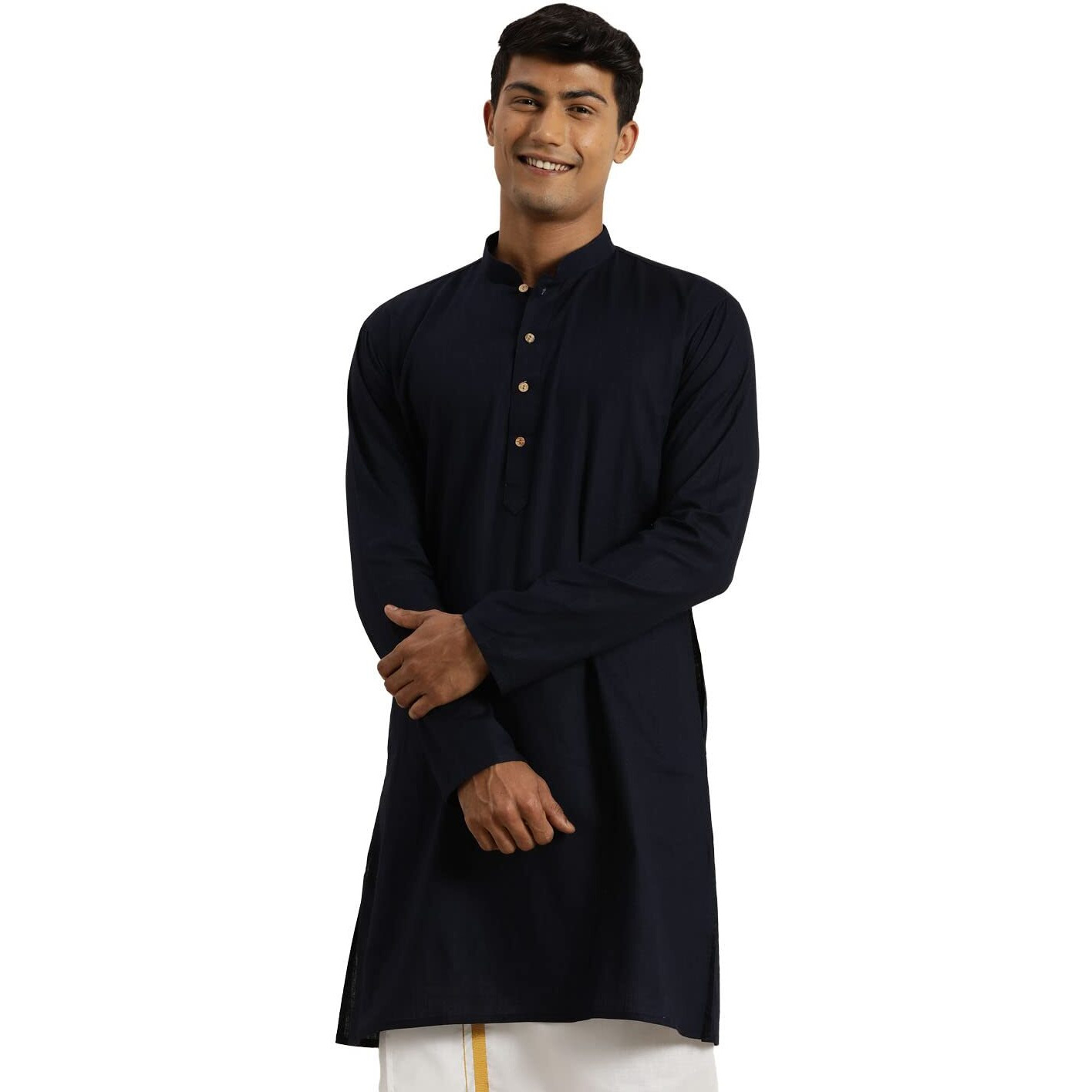 VASTRAMAY Men's Navy Blue Cotton Kurta_VASMK135NB_42