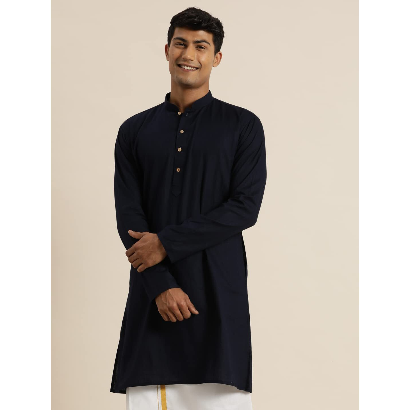 VASTRAMAY Men's Navy Blue Cotton Kurta_VASMK135NB_42
