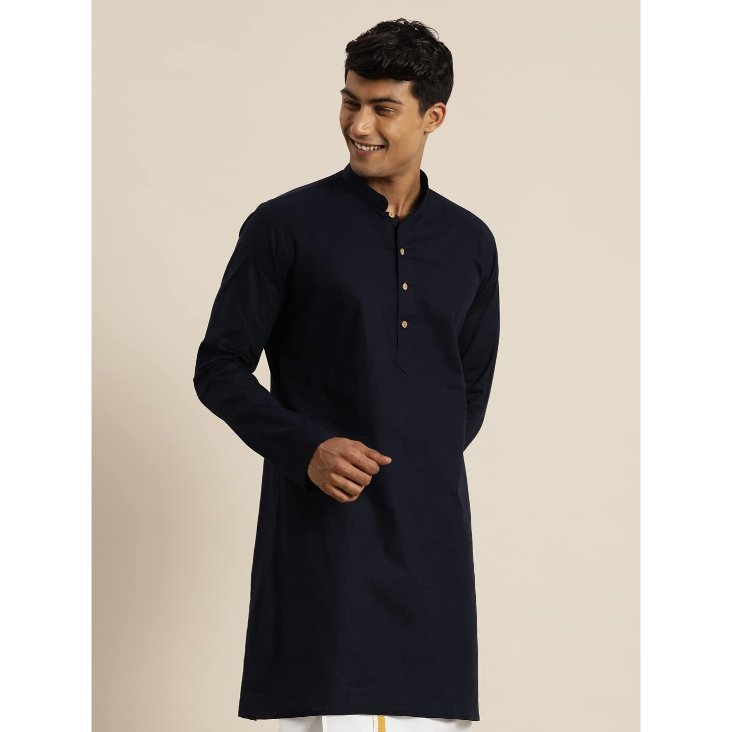 VASTRAMAY Men's Navy Blue Cotton Kurta_VASMK135NB_42
