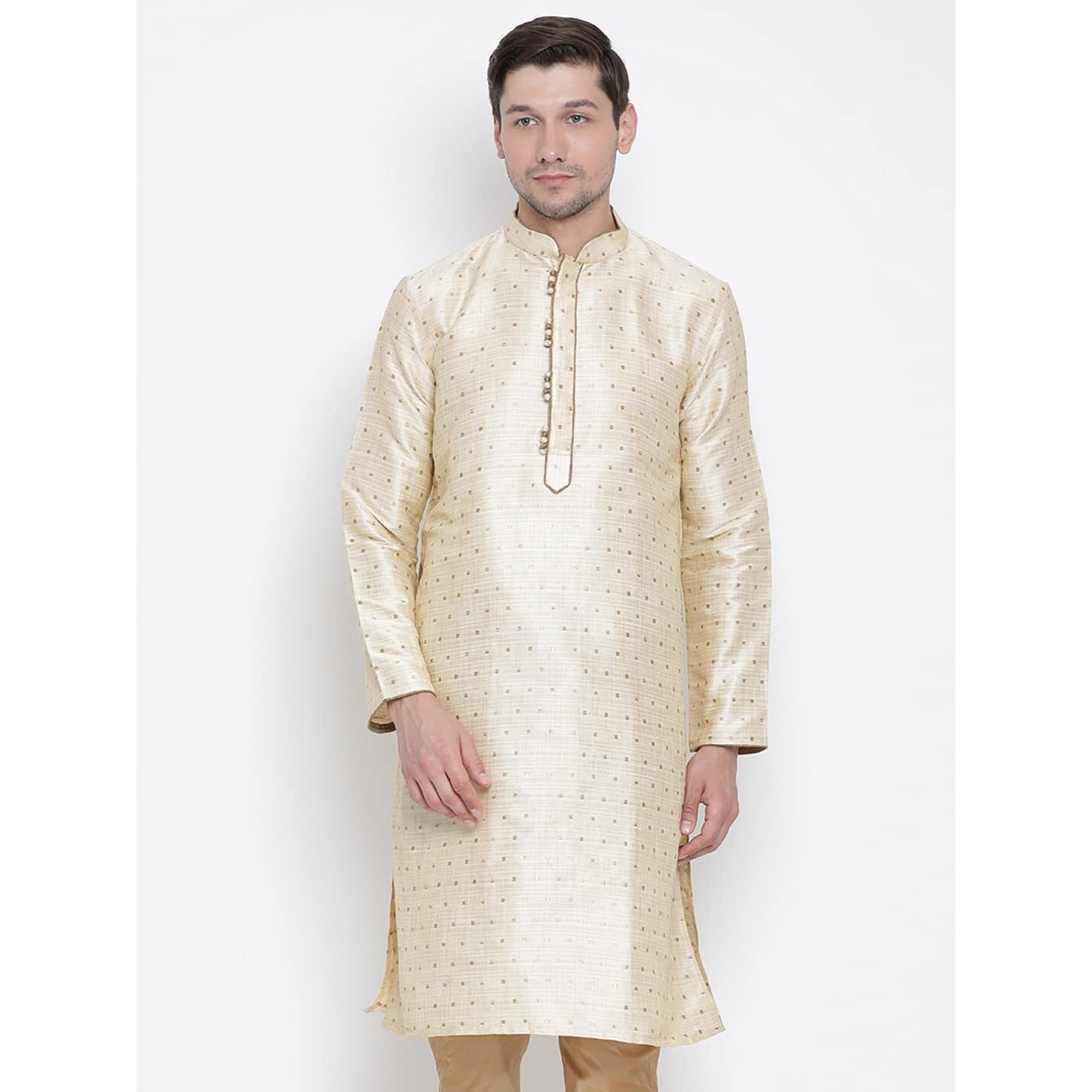 VASTRAMAY Men's Maroon Cotton Silk Blend Kurta_VASMK023GO_46