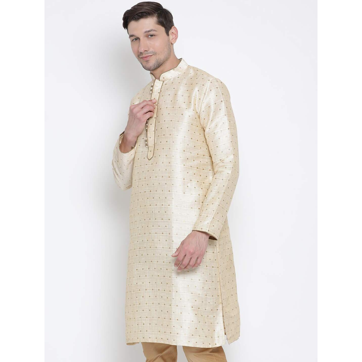 VASTRAMAY Men's Maroon Cotton Silk Blend Kurta_VASMK023GO_46