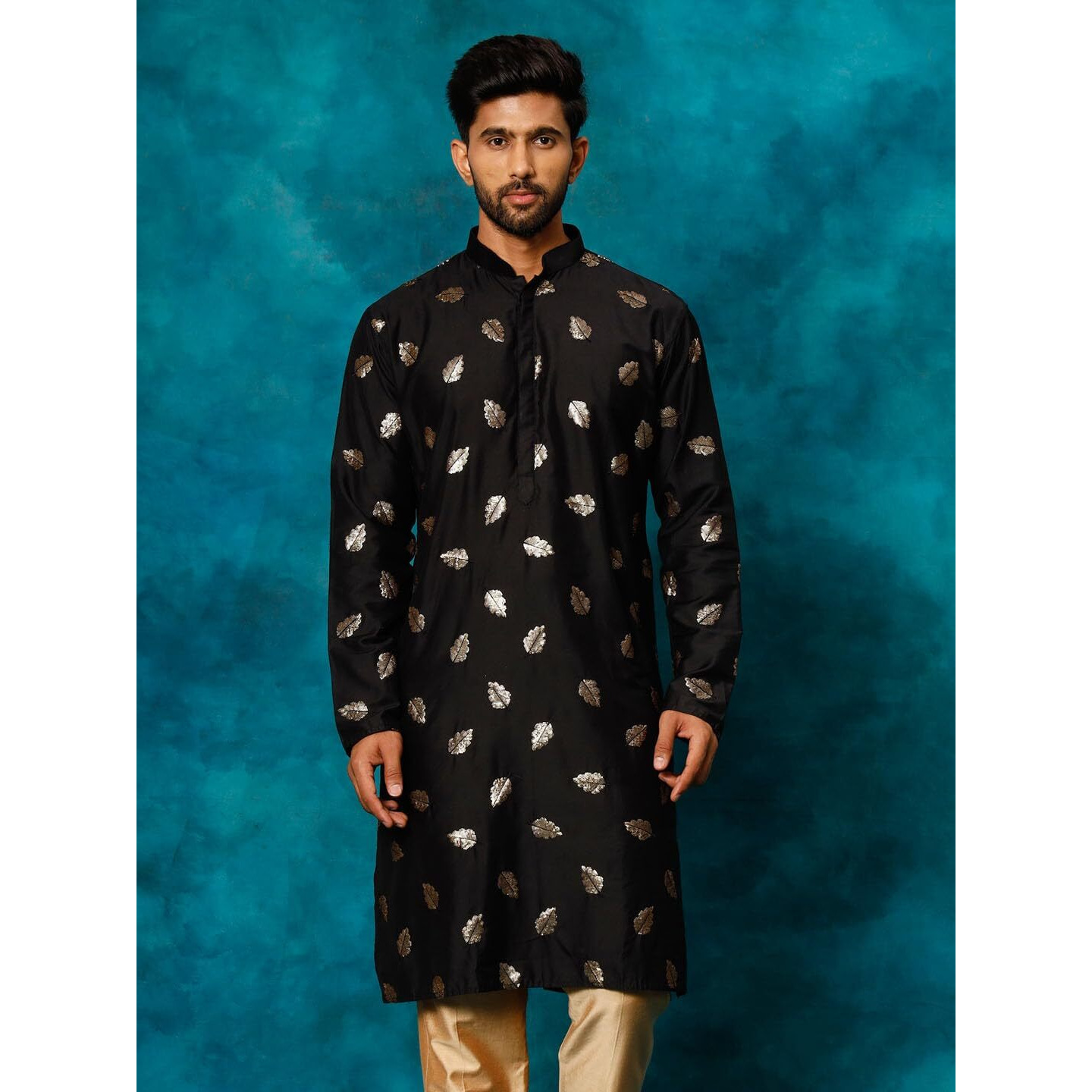 VASTRAMAY Regular Men's Black Cotton Blend Kurta (VASMK266BL_38