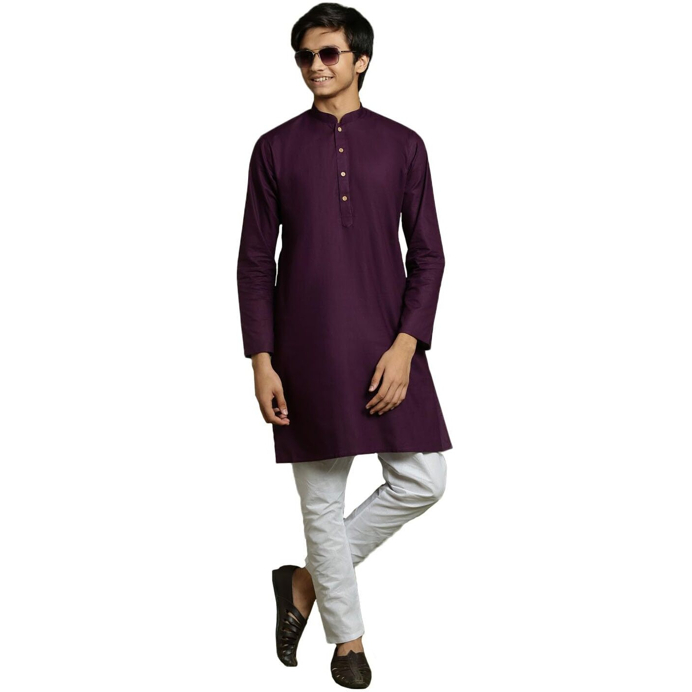 VASTRAMAY YUVA Boys' Purple And White Kurta Pyjama Set_VYUVBK007PUnPCWH_36XL