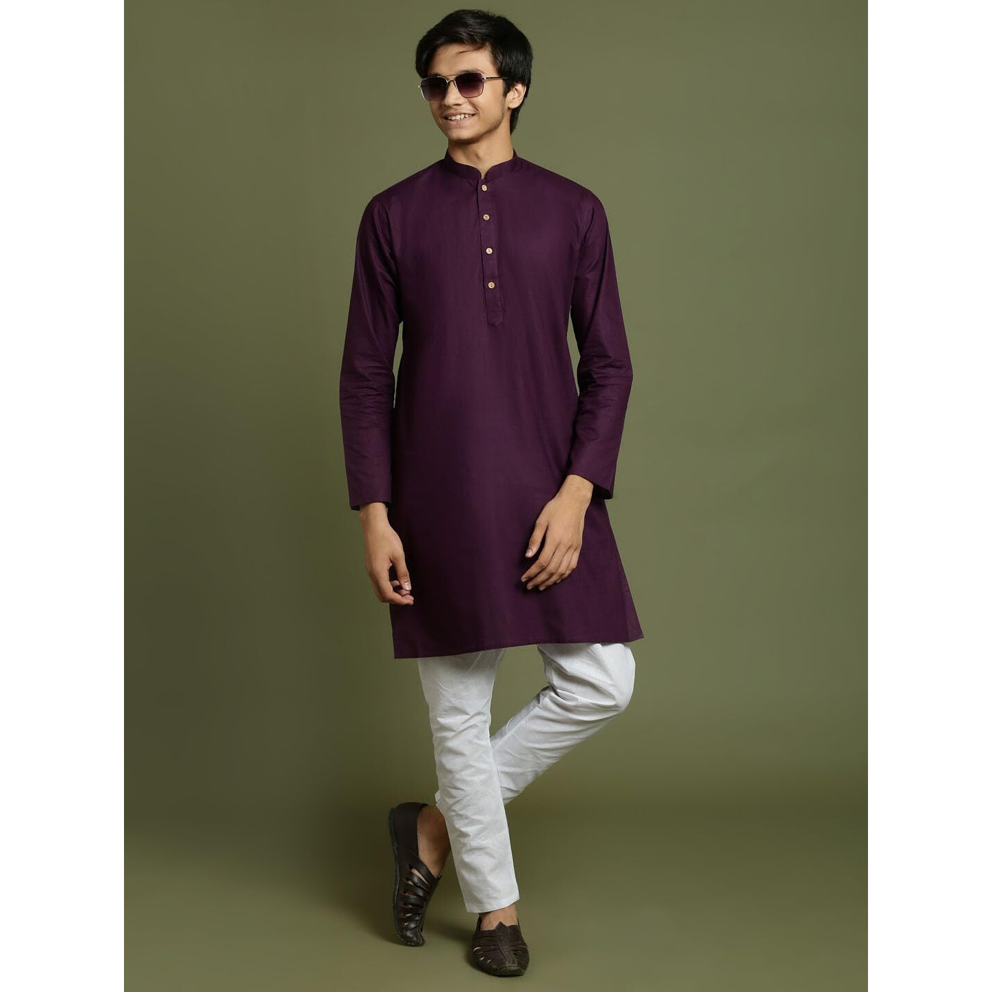 VASTRAMAY YUVA Boys' Purple And White Kurta Pyjama Set_VYUVBK007PUnPCWH_36XL