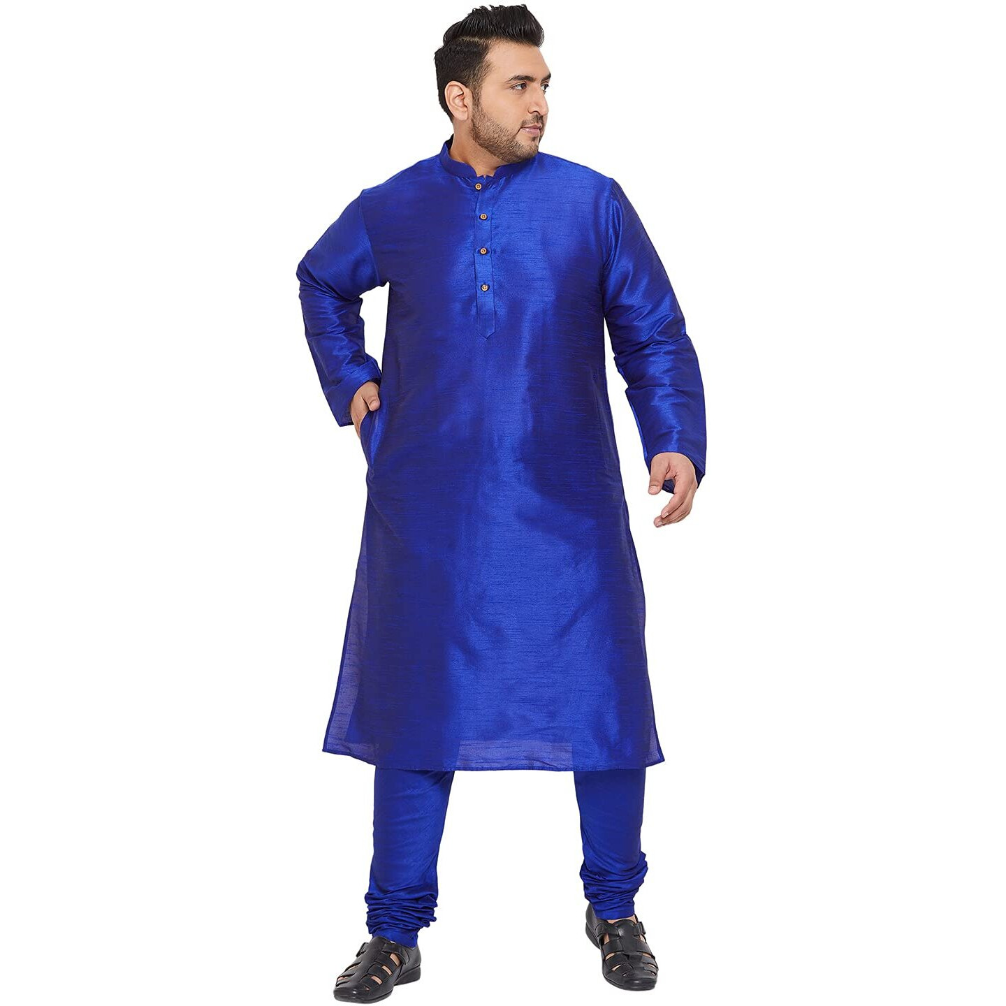 VASTRAMAY Men's Cotton Silk Blend Kurta-New Blue