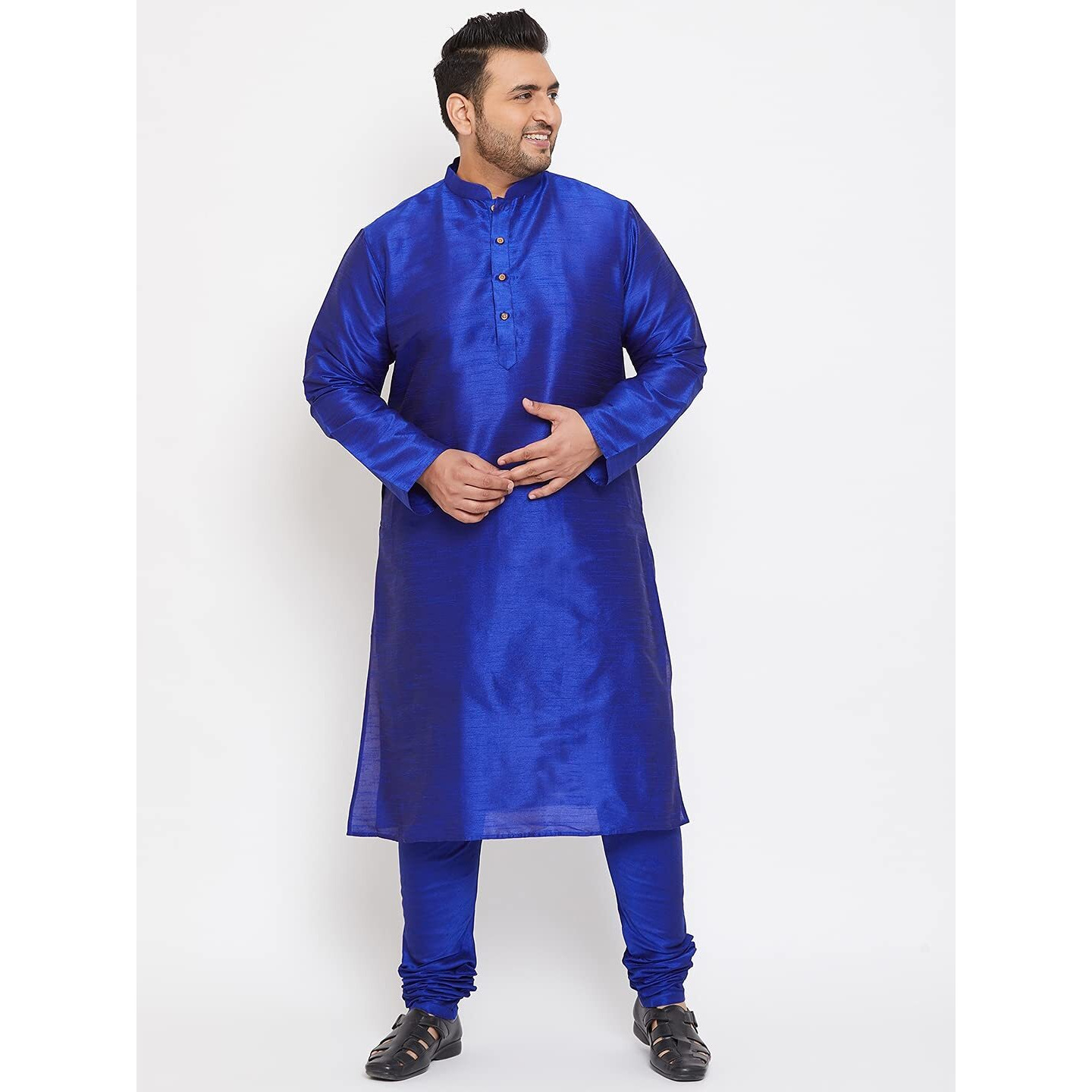 VASTRAMAY Men's Cotton Silk Blend Kurta-New Blue