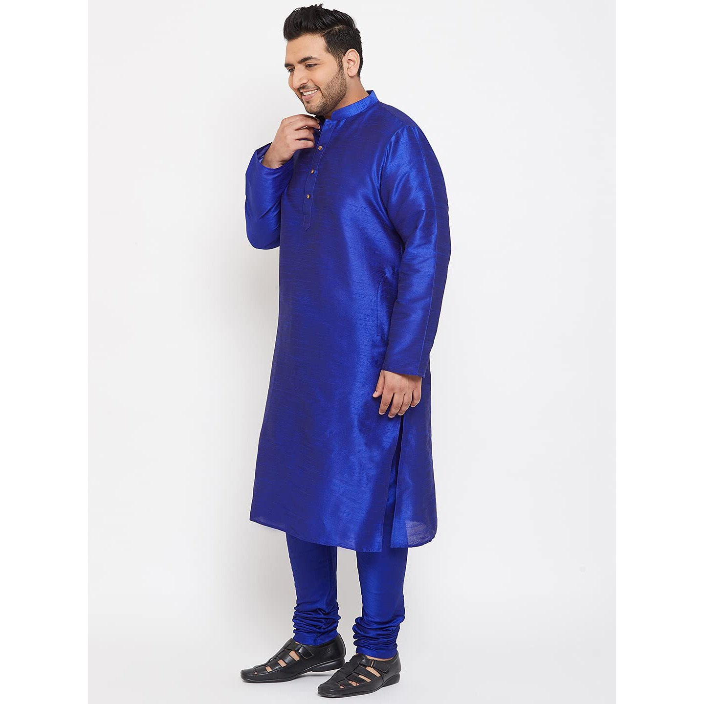 VASTRAMAY Men's Cotton Silk Blend Kurta-New Blue