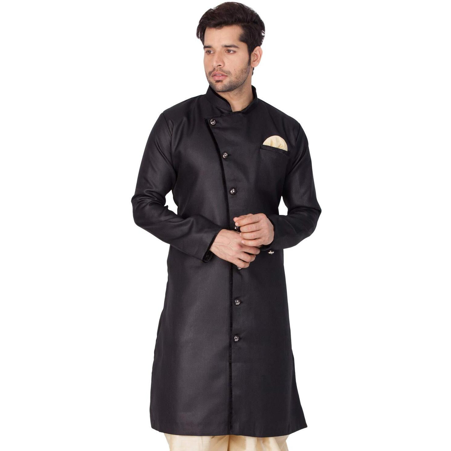 VASTRAMAY Men's Lavender Grey Cotton Silk Blend Sherwani Only Top_VASMSW120_42