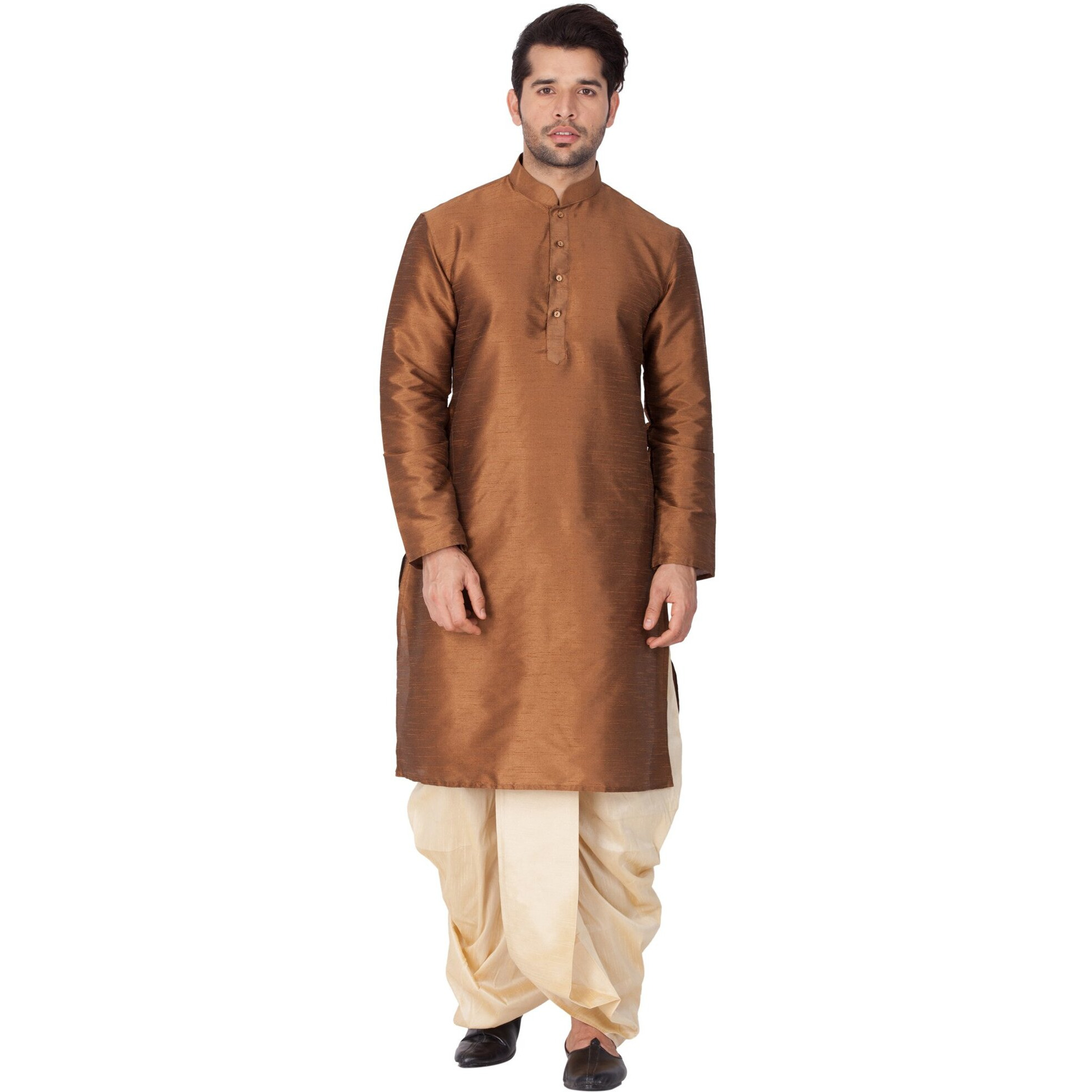 VASTRAMAY Men Cotton Silk Kurta and Dhoti Pant Set (Coffee_VASMKCO001nDTGO_44)