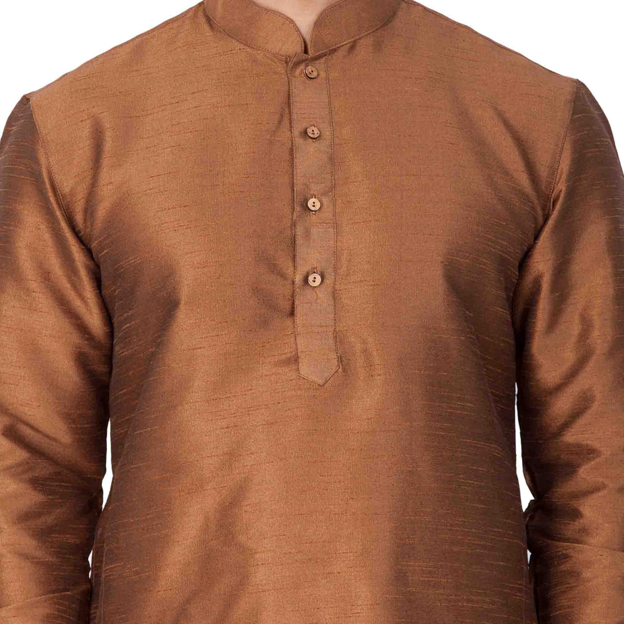 VASTRAMAY Men Cotton Silk Kurta and Dhoti Pant Set (Coffee_VASMKCO001nDTGO_44)