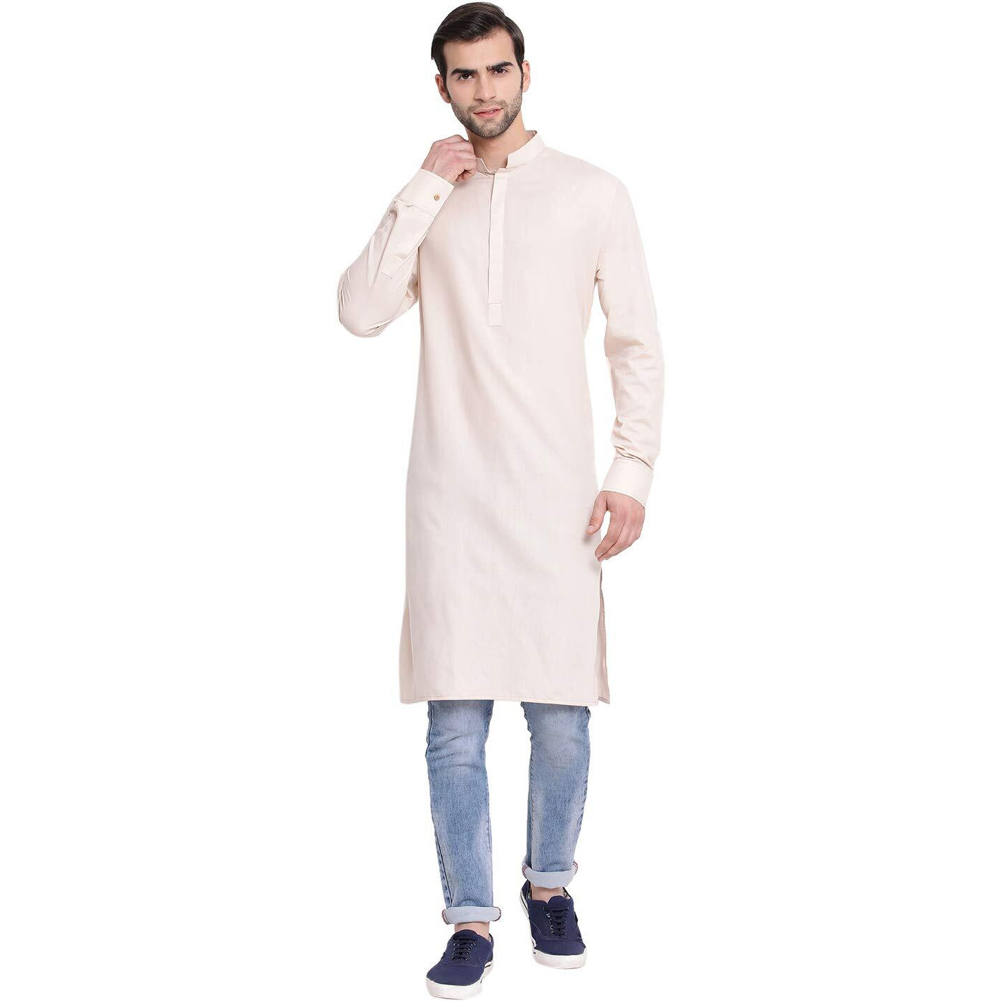 VASTRAMAY Men's Cream Cotton Blend Ethnic Kurta_VASMK096CR_42