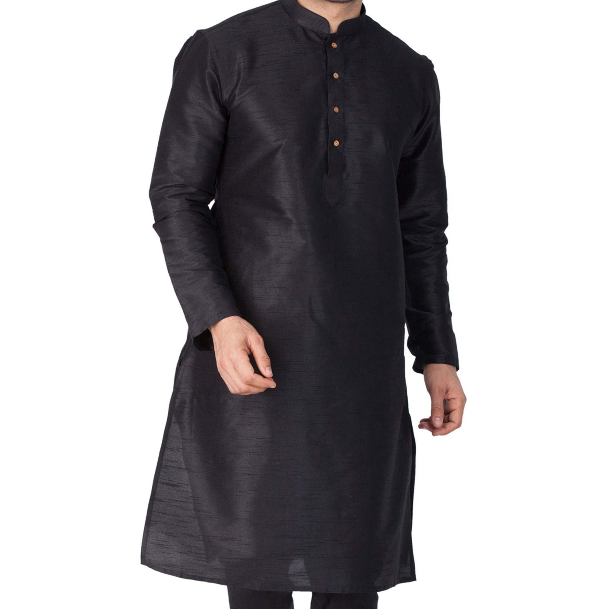 VASTRAMAY VM Mens Silk Blend Black Kurta - Elegance for Festivals & Events_VASMKBL001_52