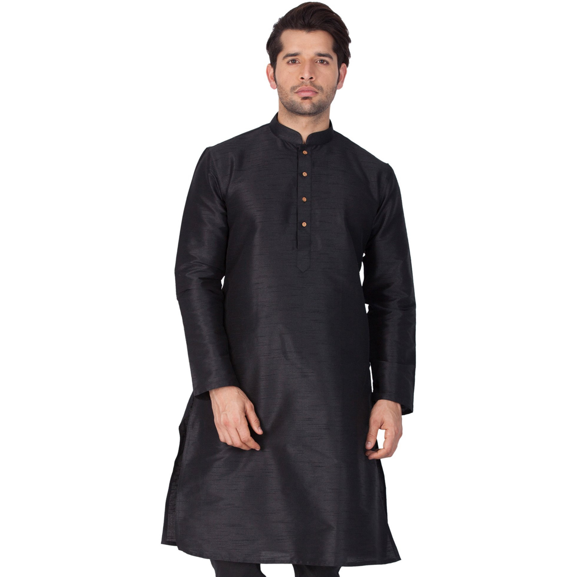 VASTRAMAY VM Mens Silk Blend Black Kurta - Elegance for Festivals & Events_VASMKBL001_52