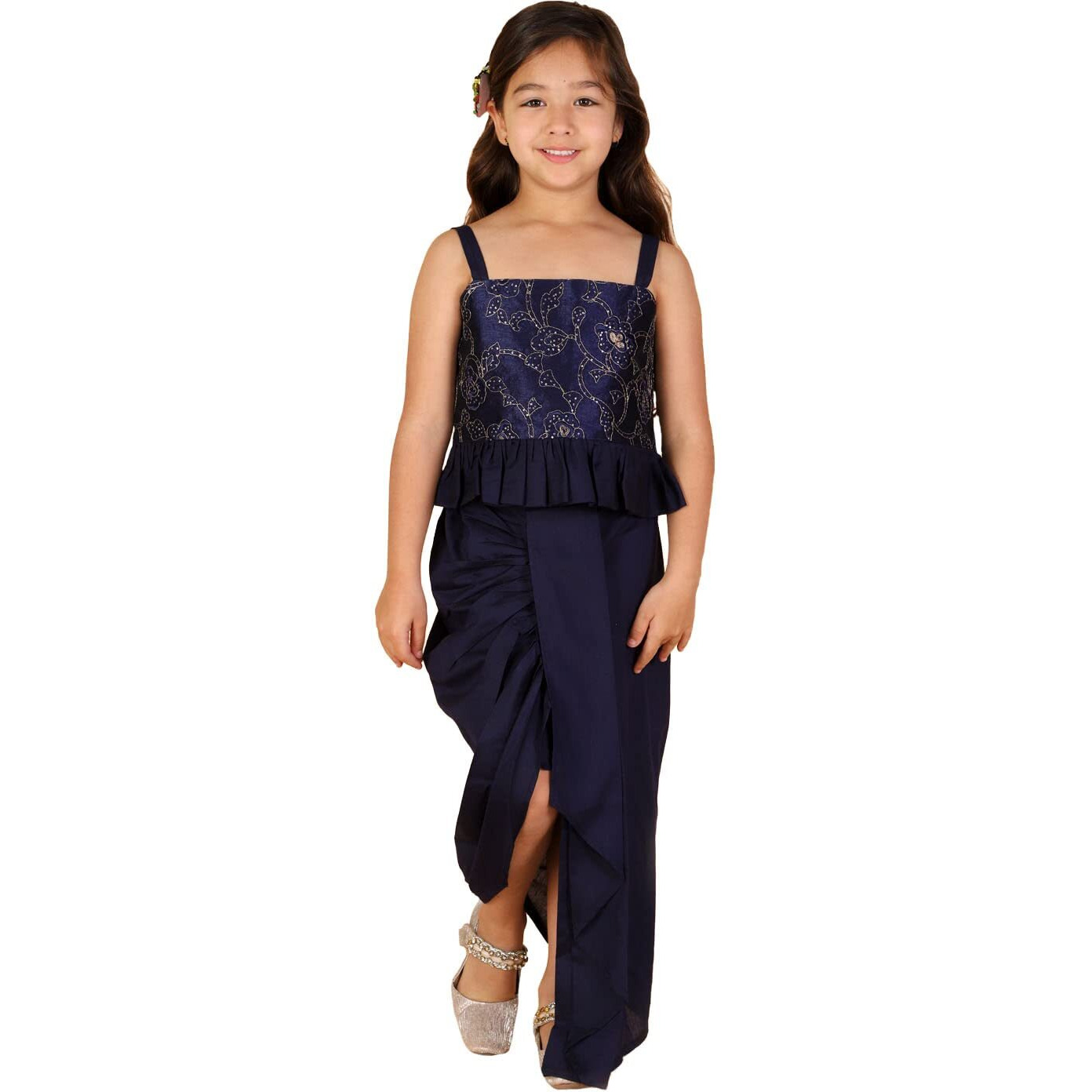 VASTRAMAY Girls' Navy Blue Lehenga Set (VASGLC003NB_Size_26_Navy Blue)