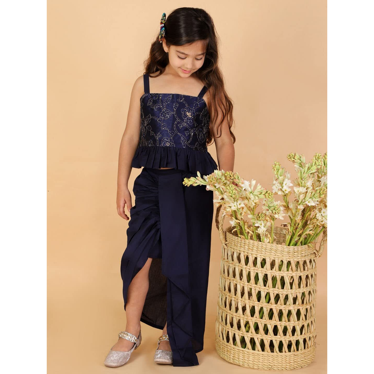 VASTRAMAY Girls' Navy Blue Lehenga Set (VASGLC003NB_Size_26_Navy Blue)