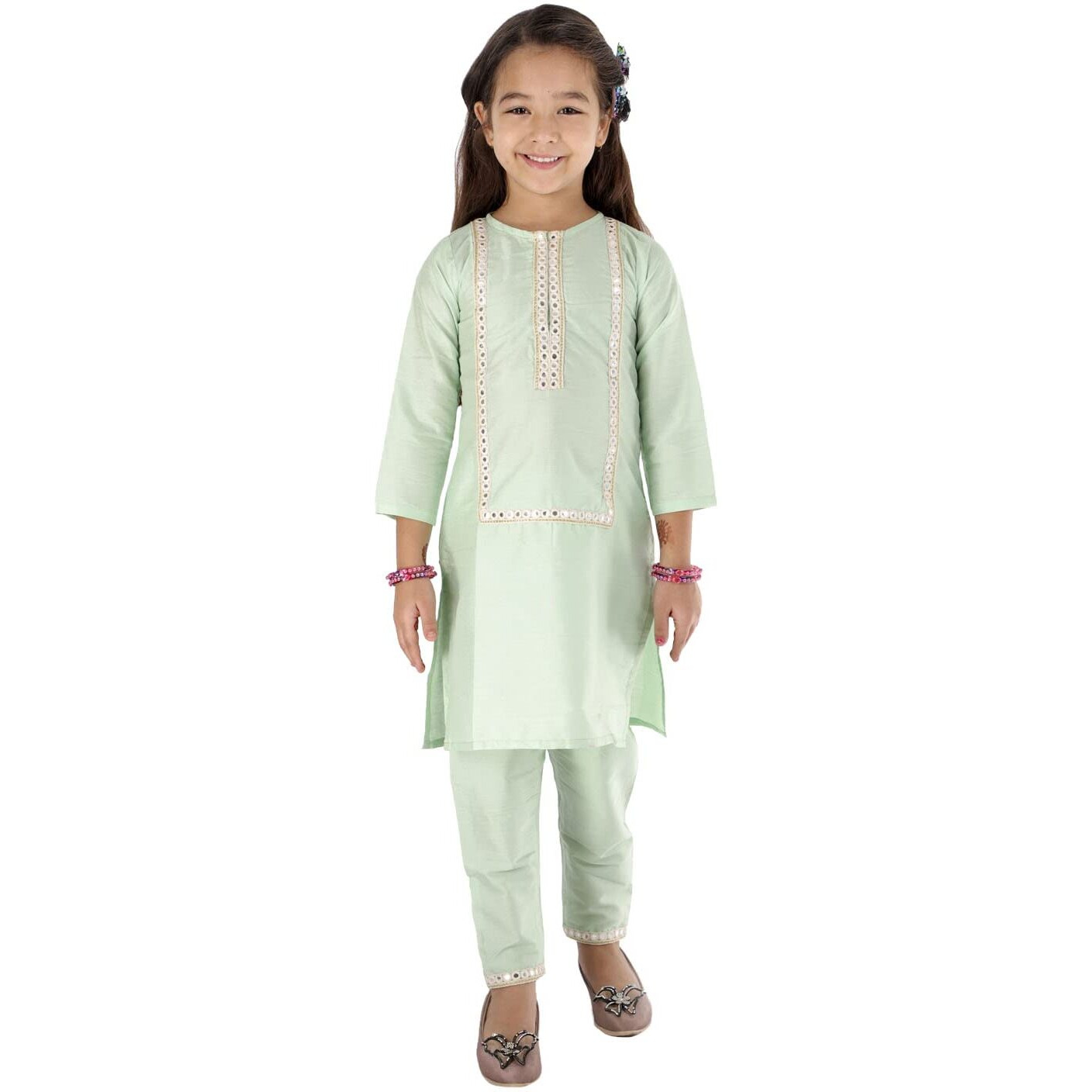 VASTRAMAY Girls' Mirror Work Viscose Kurta And Pant Set | Viscose Fabric Mirror Work Kurta And Pant Set - Traditional Design - Ideal for Weddings, Festivals, and Special Occasions