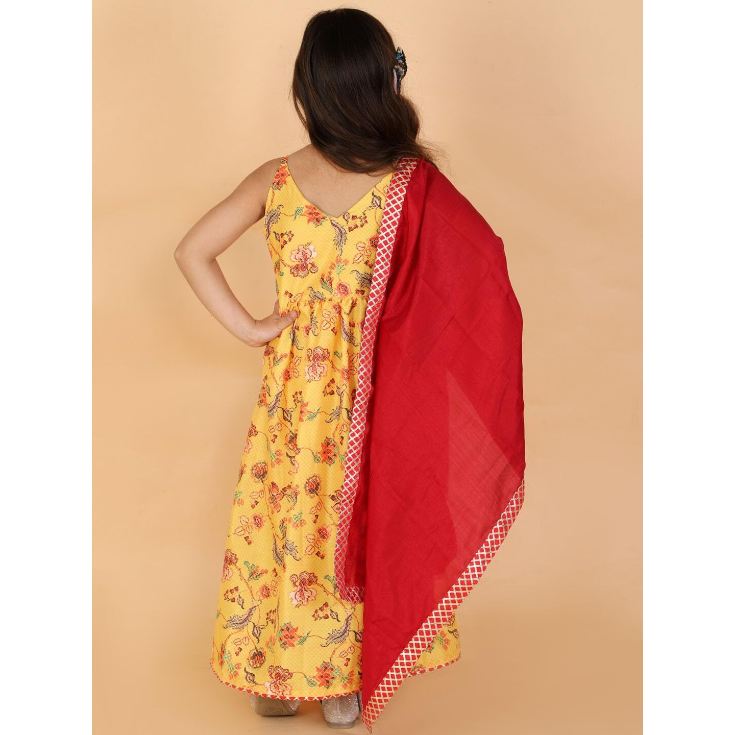 VASTRAMAY Girls' Yellow And Red Anarkali And Dupatta Set_VASGAK108YWnD_28